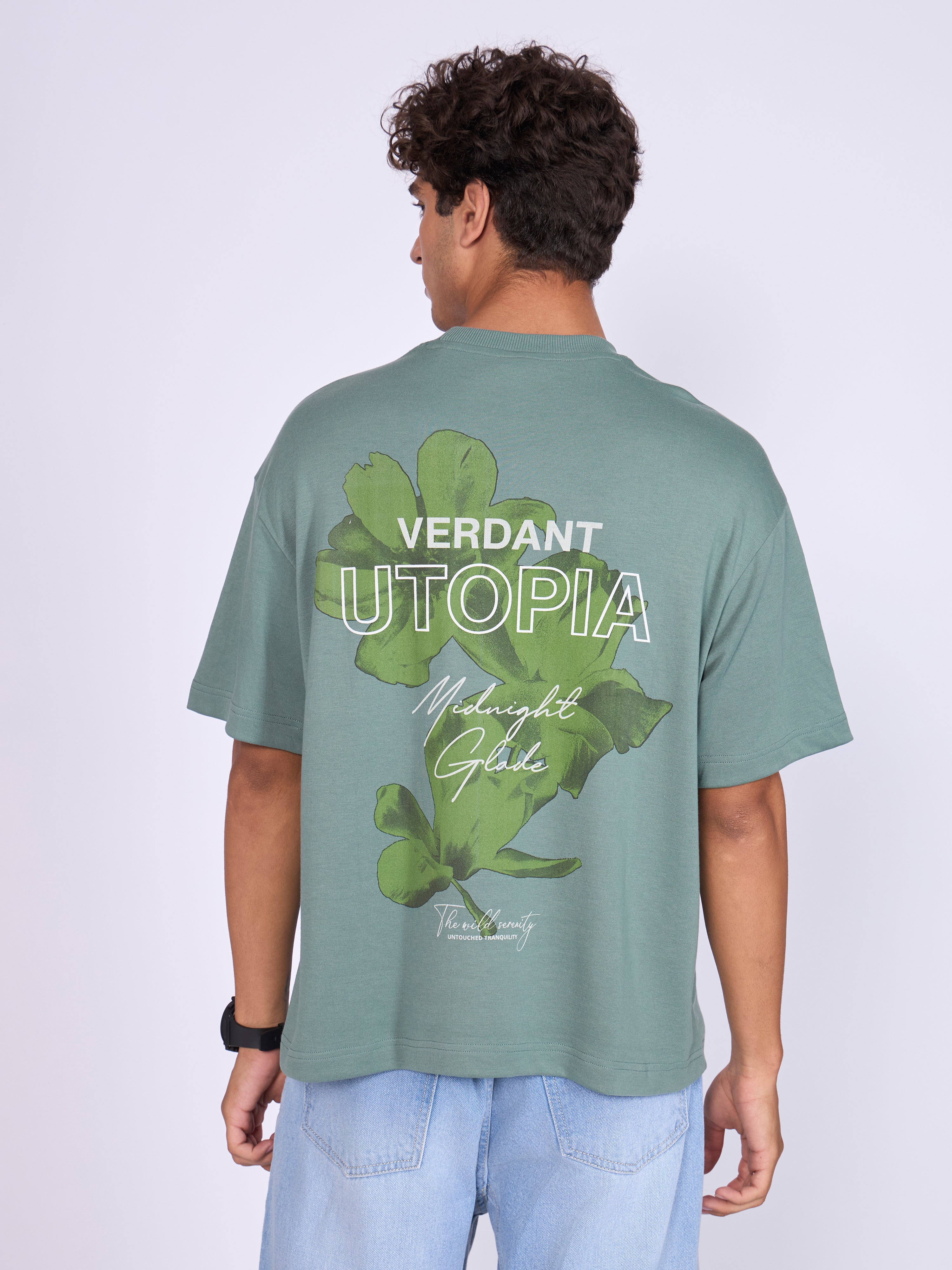 Trace - Verdant Utopia Printed Loose Fit T-Shirt - Green
