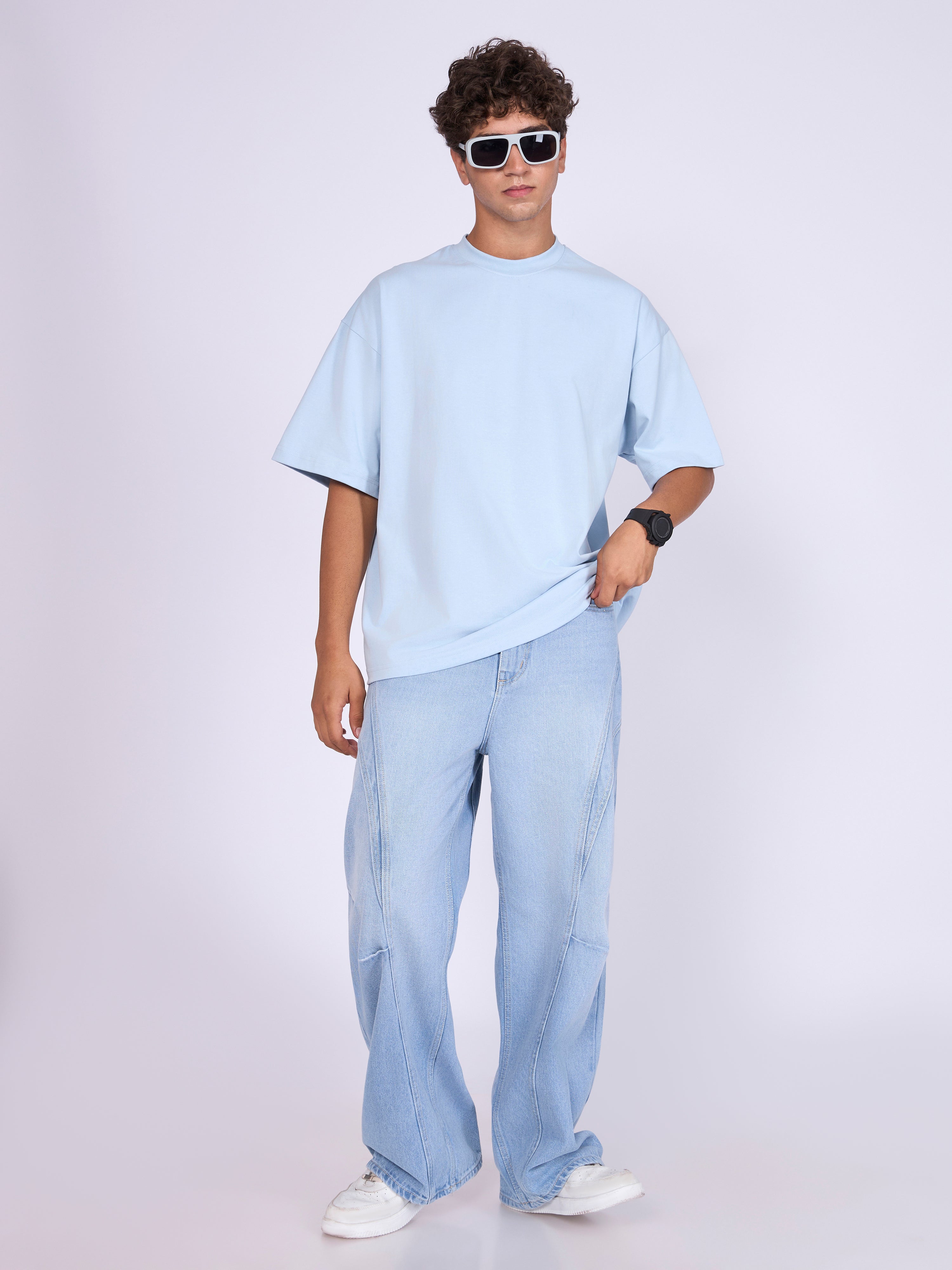 Ever - Baggy Plain T-Shirt - Baby Blue