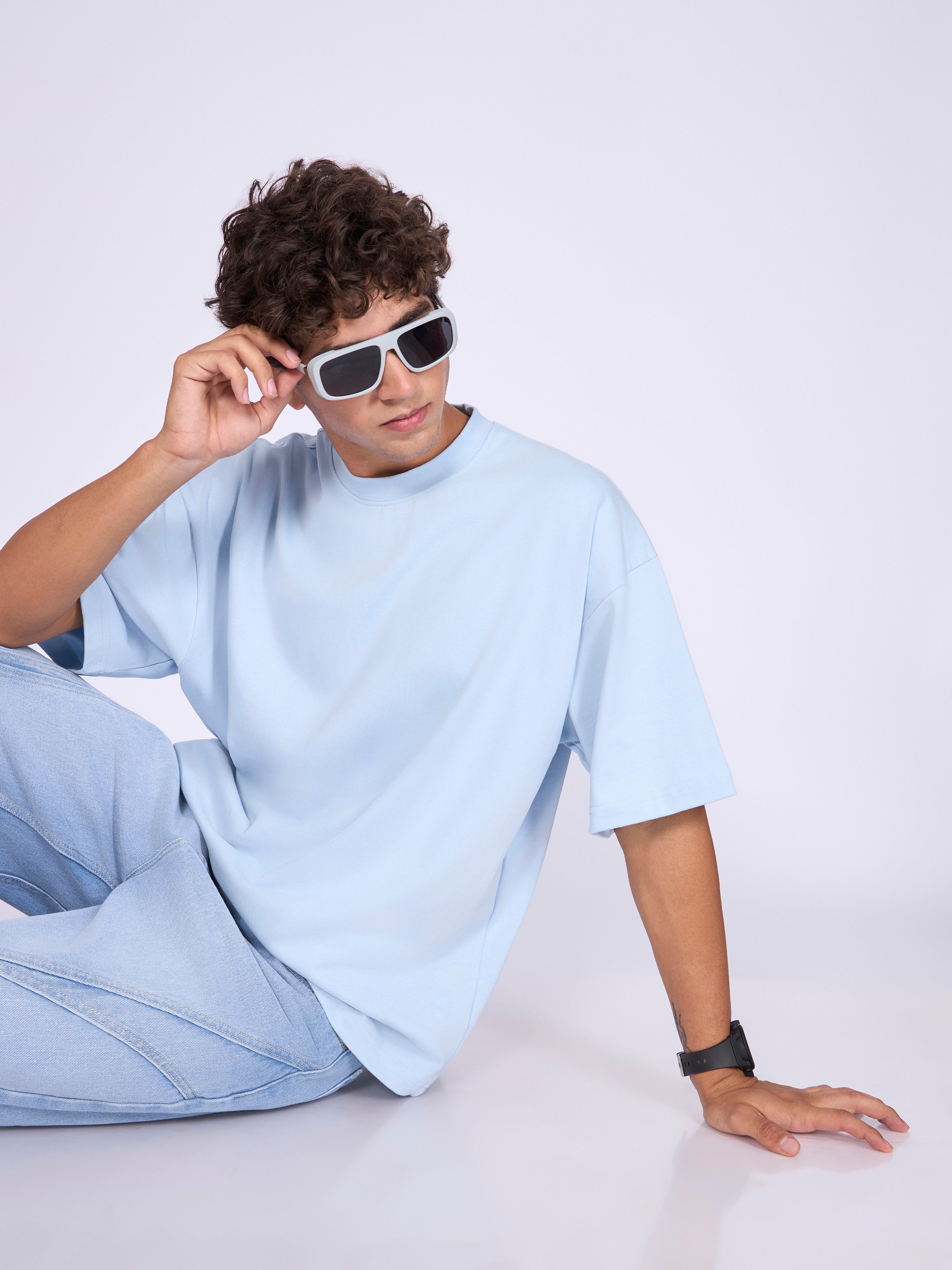 Ever - Baggy Plain T-Shirt - Baby Blue