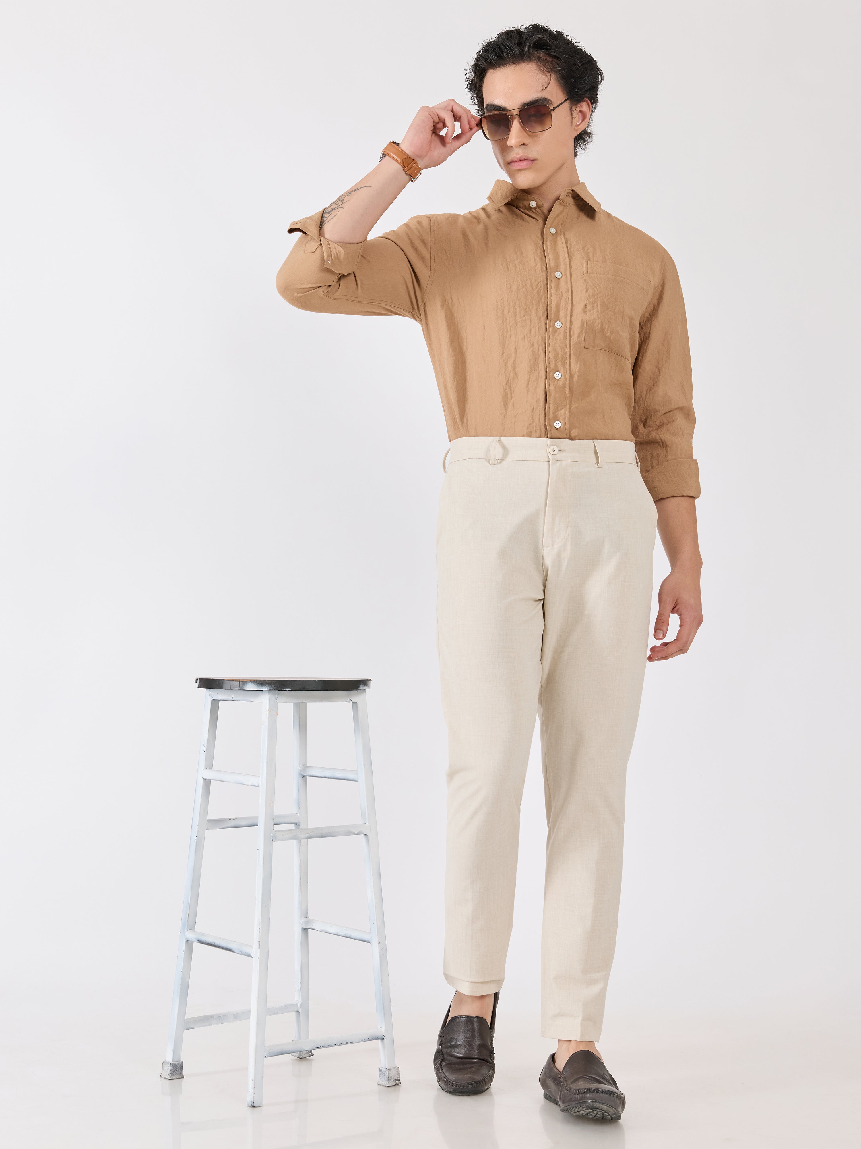 Alista - Slim Fit Formal Pant - Cream
