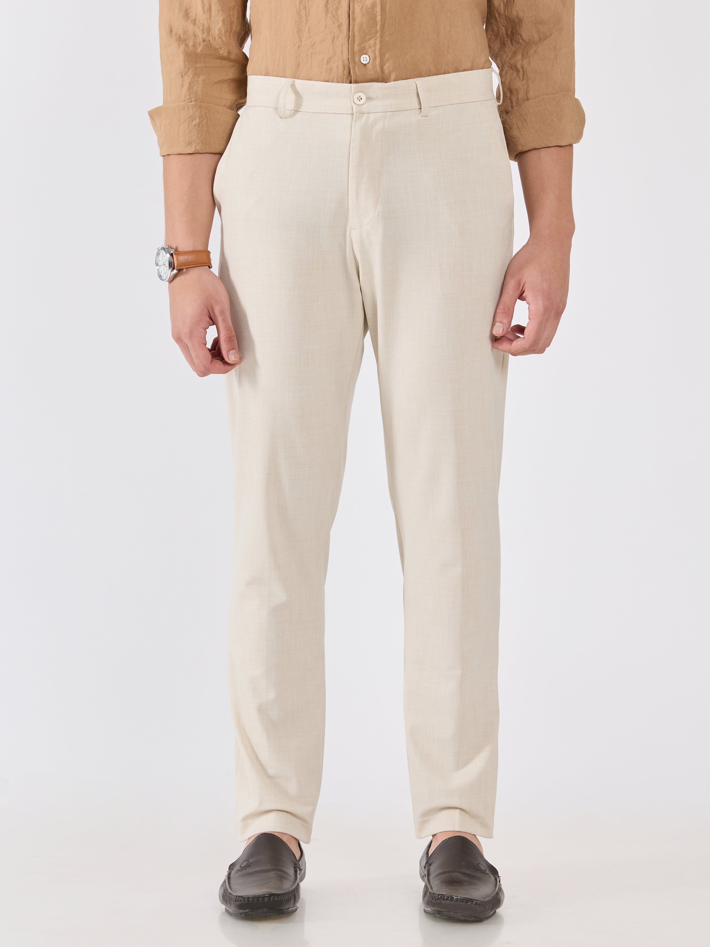 Alista - Slim Fit Formal Pant - Cream