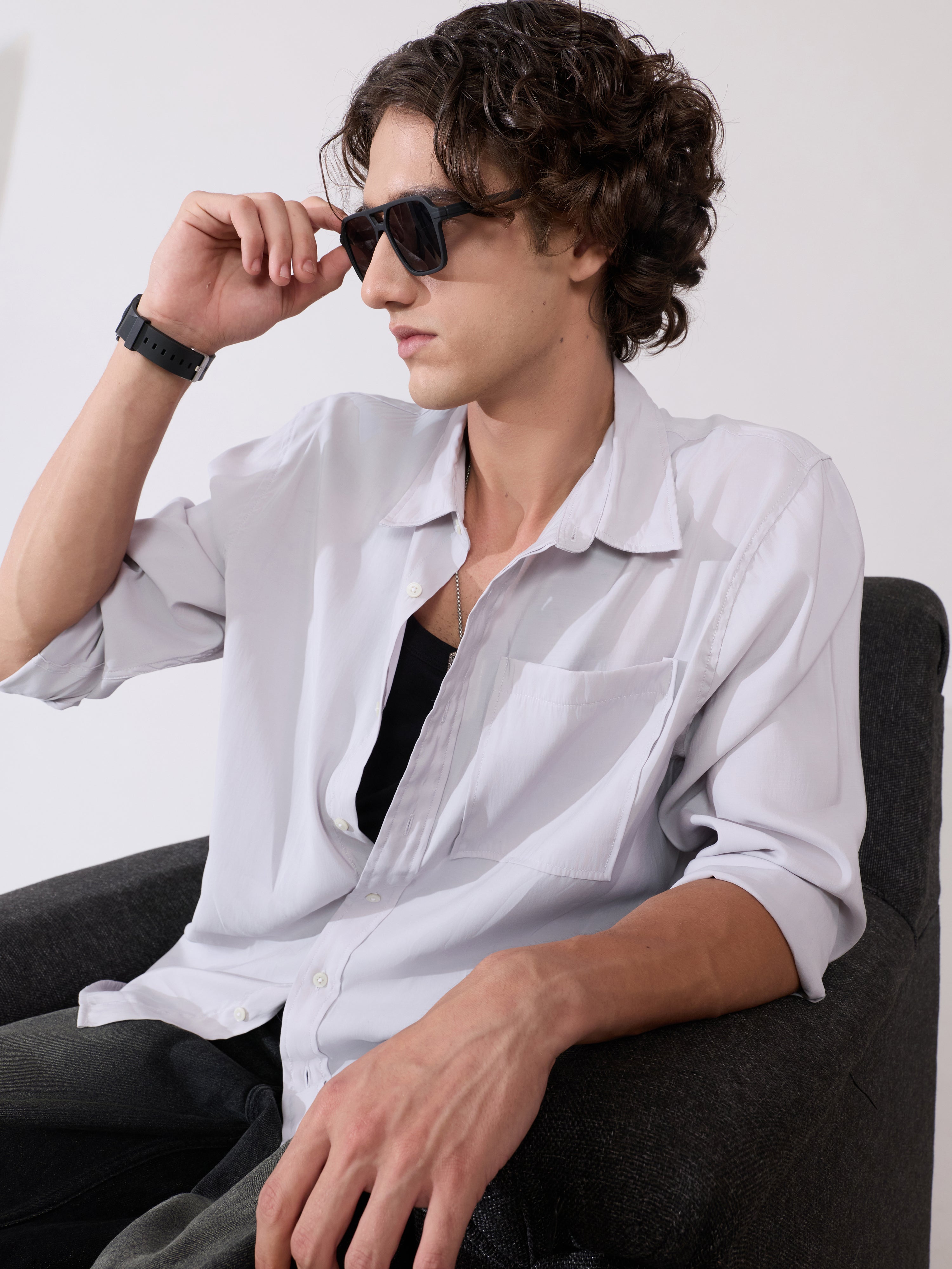 Auzo - Regular Plain Shirt - Nimbus Cloud