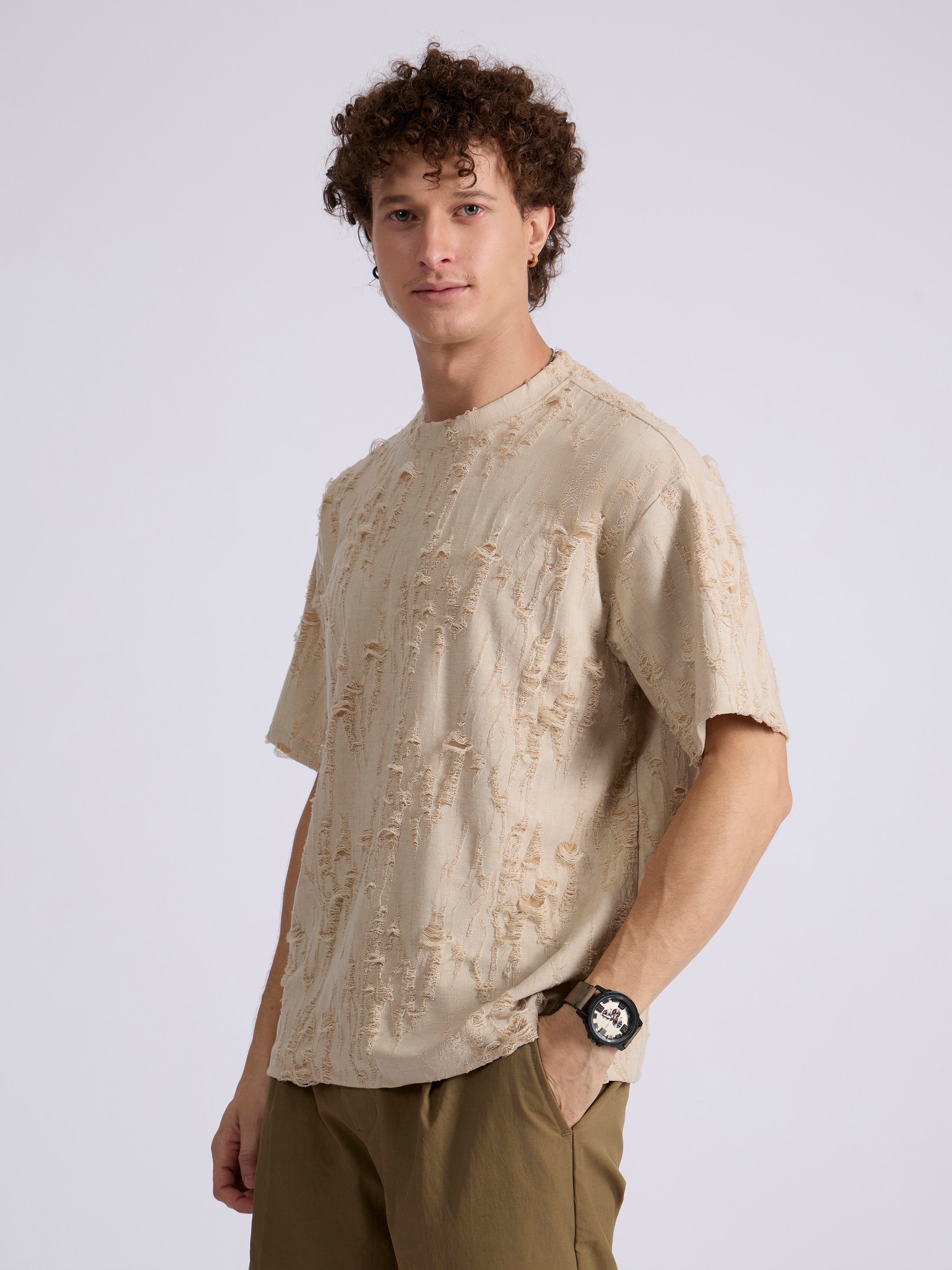 Wexley - Distressed T Shirt - Fawn