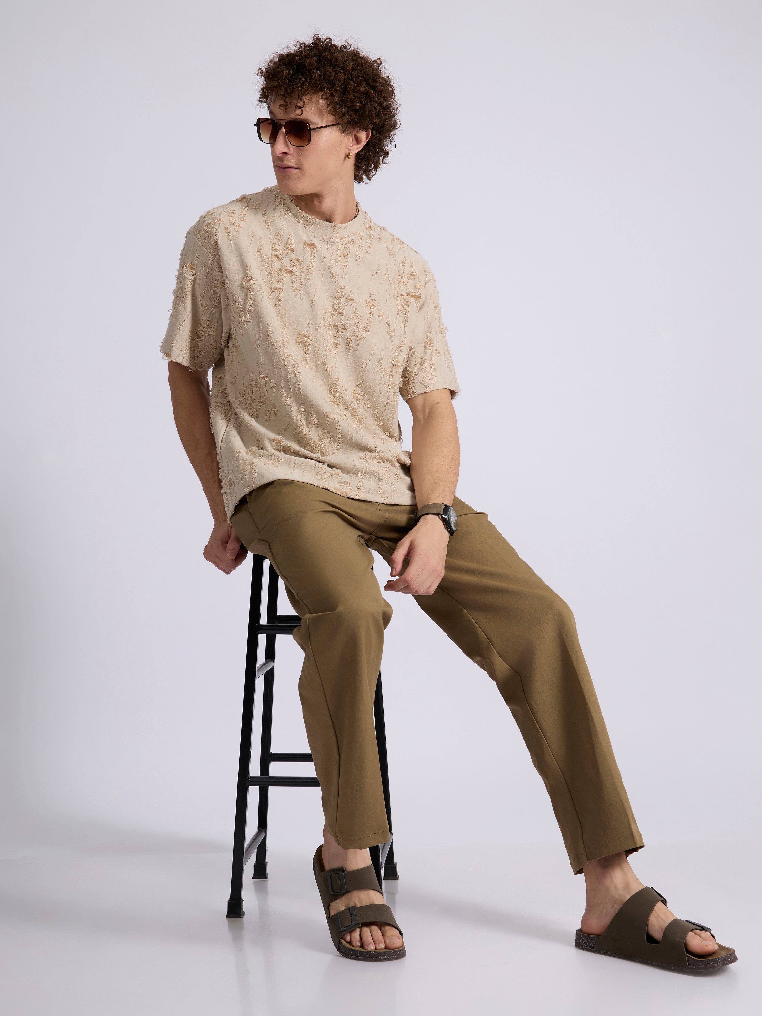 Wexley - Distressed T Shirt - Fawn