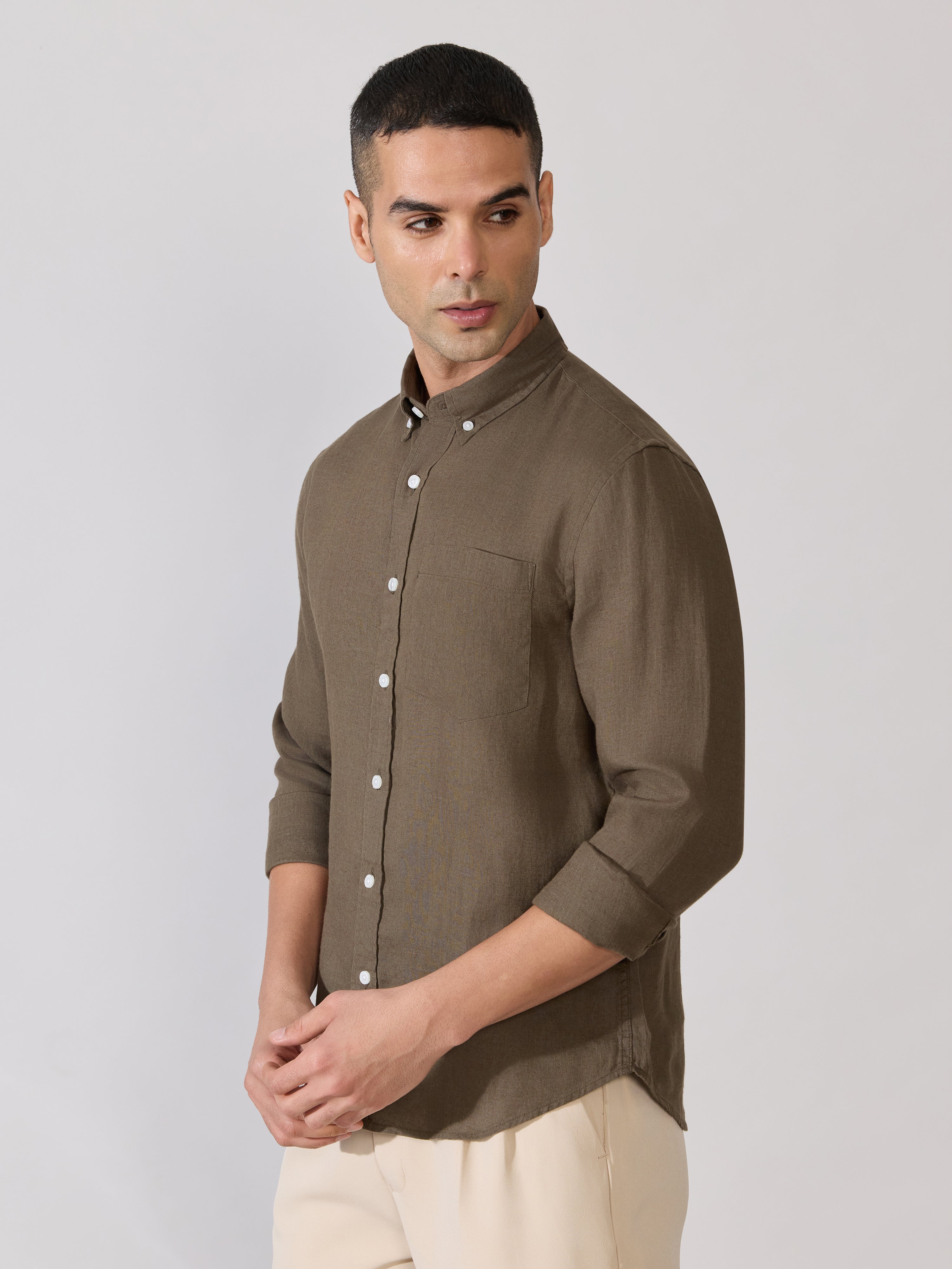 Erta - Relaxed Linen Shirt - Earth Brown