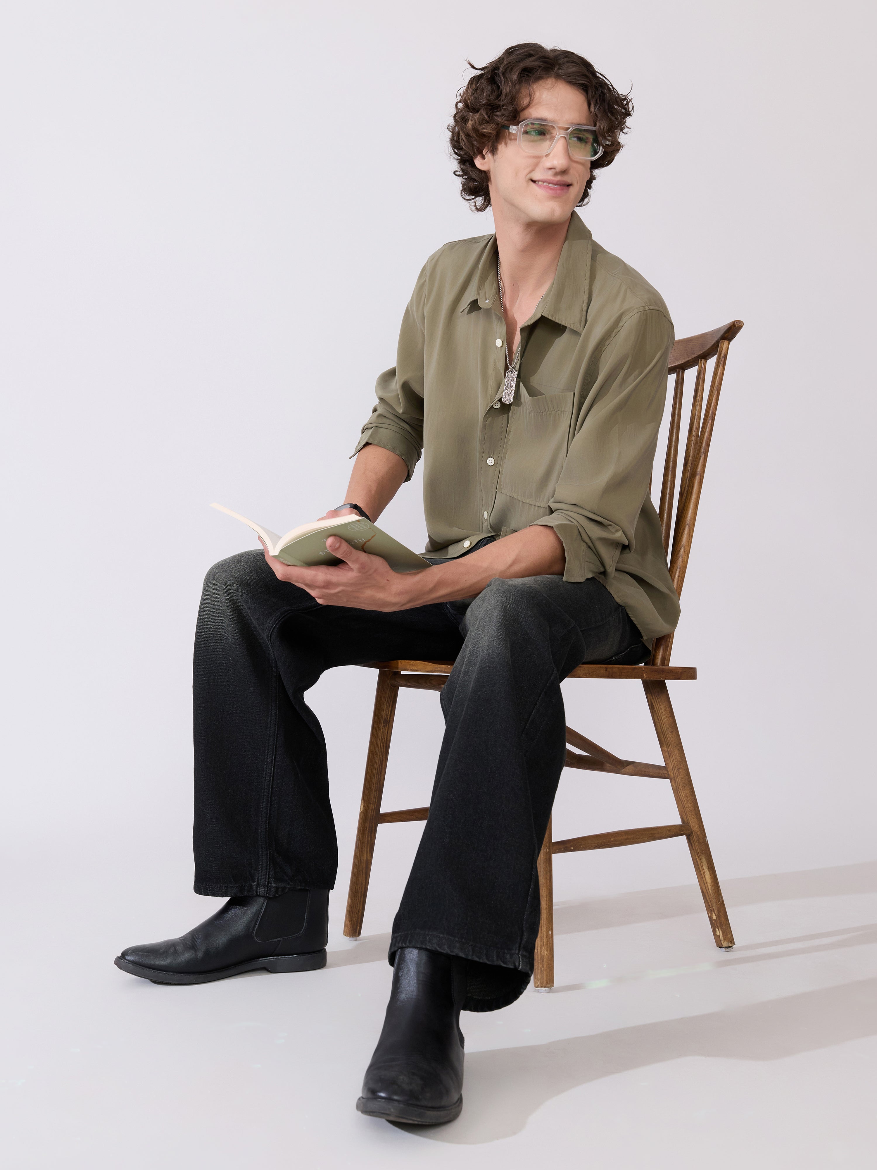 Auzo - Regular Plain Shirt - Capulet Olive