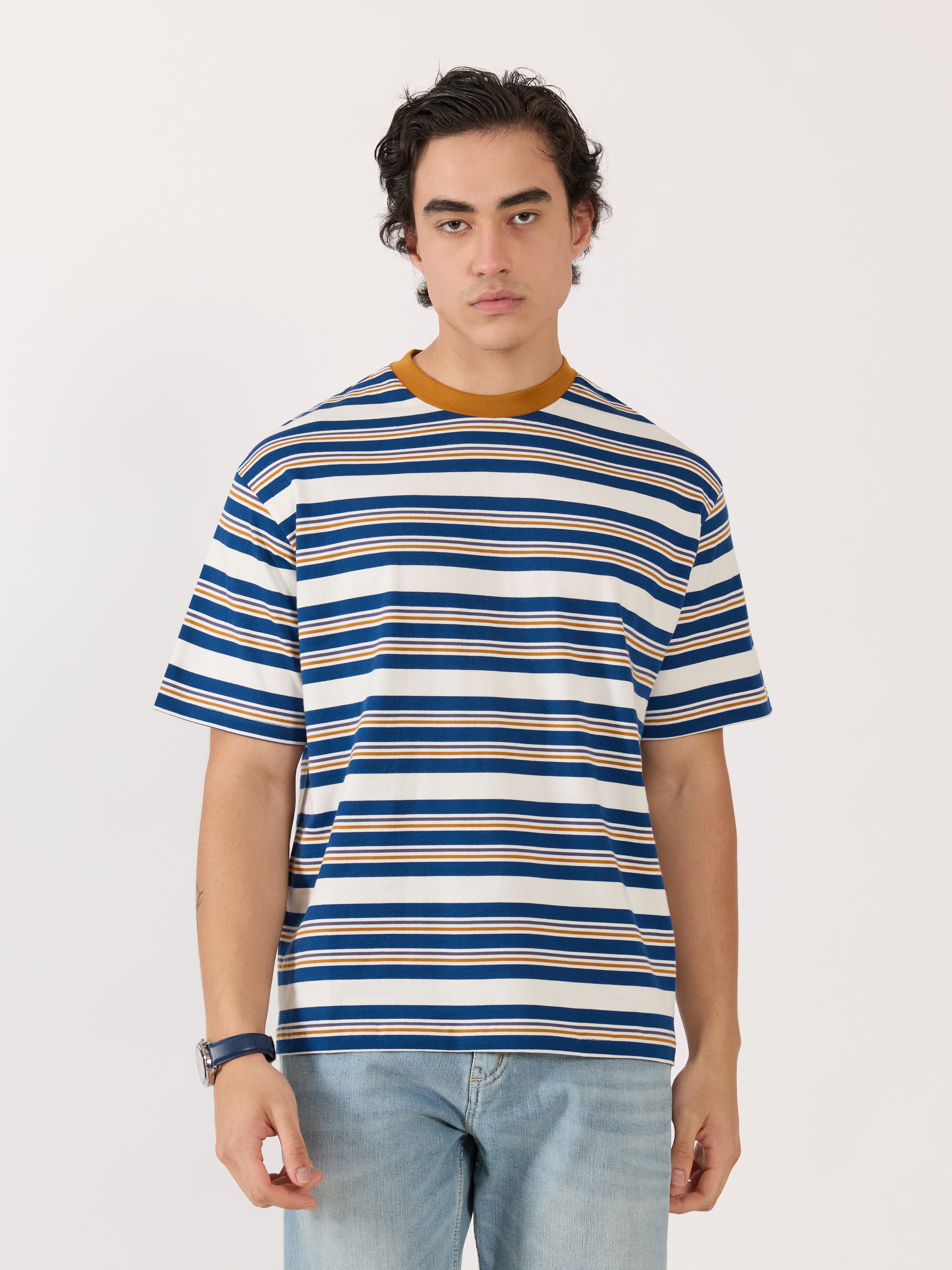 Presleigh - Striped Crew T-Shirt - Medium Brown