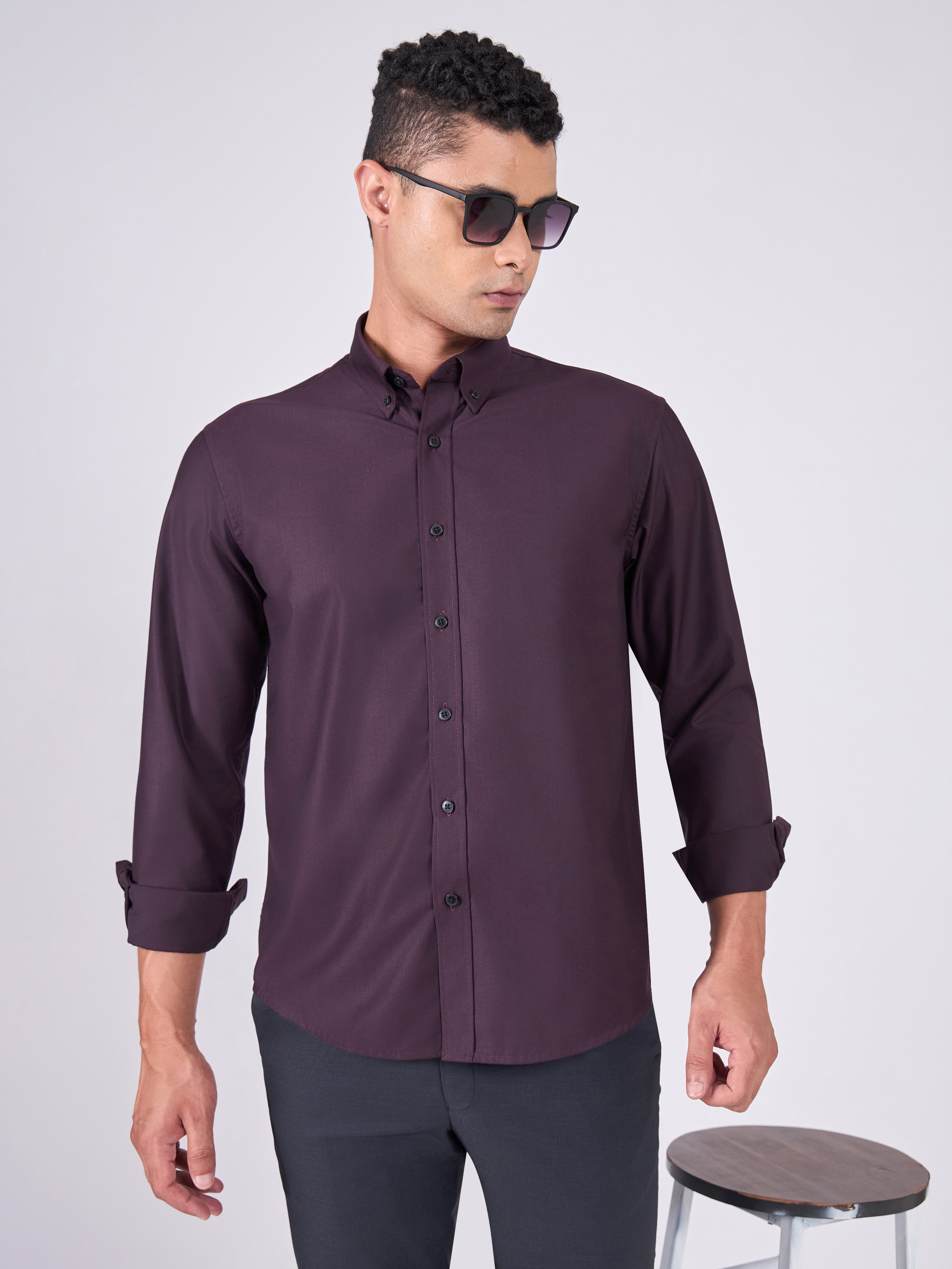 Orville - Tencel Plain Shirt - Dark Lavender