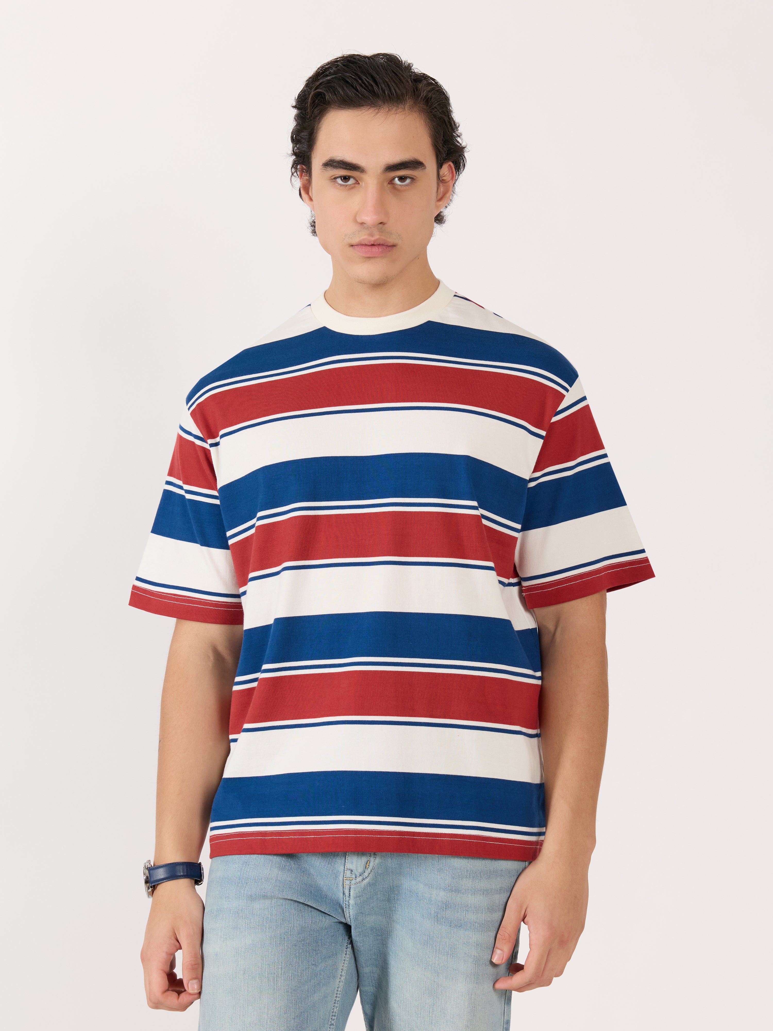 Presleigh - Striped Crew T-Shirt - Blue