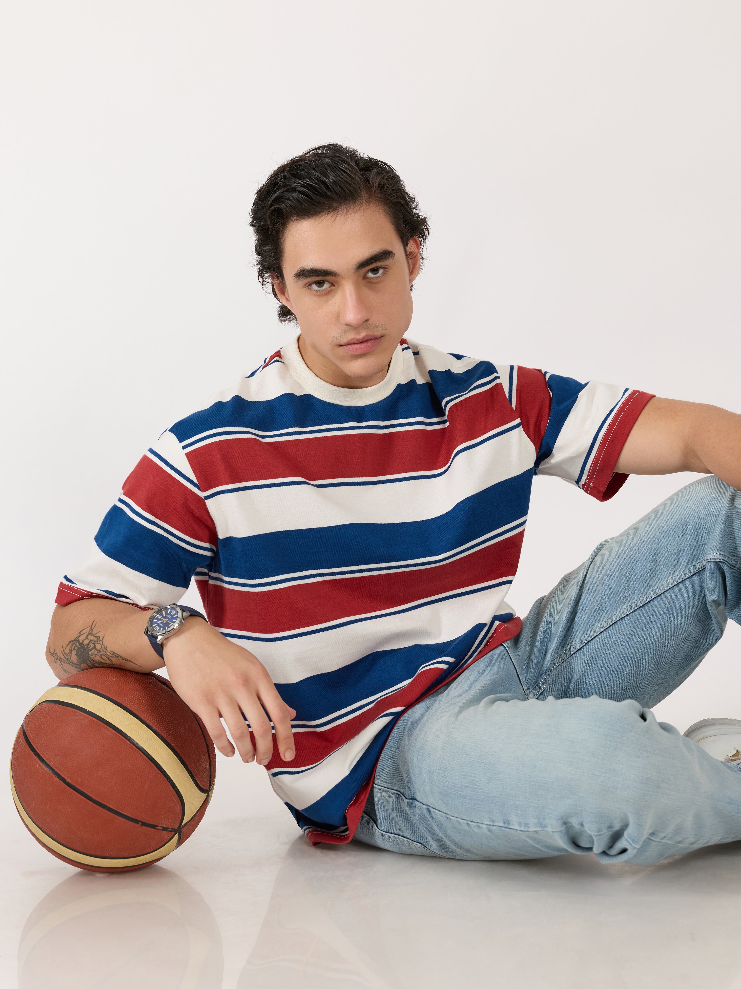 Presleigh - Striped Crew T-Shirt - Blue