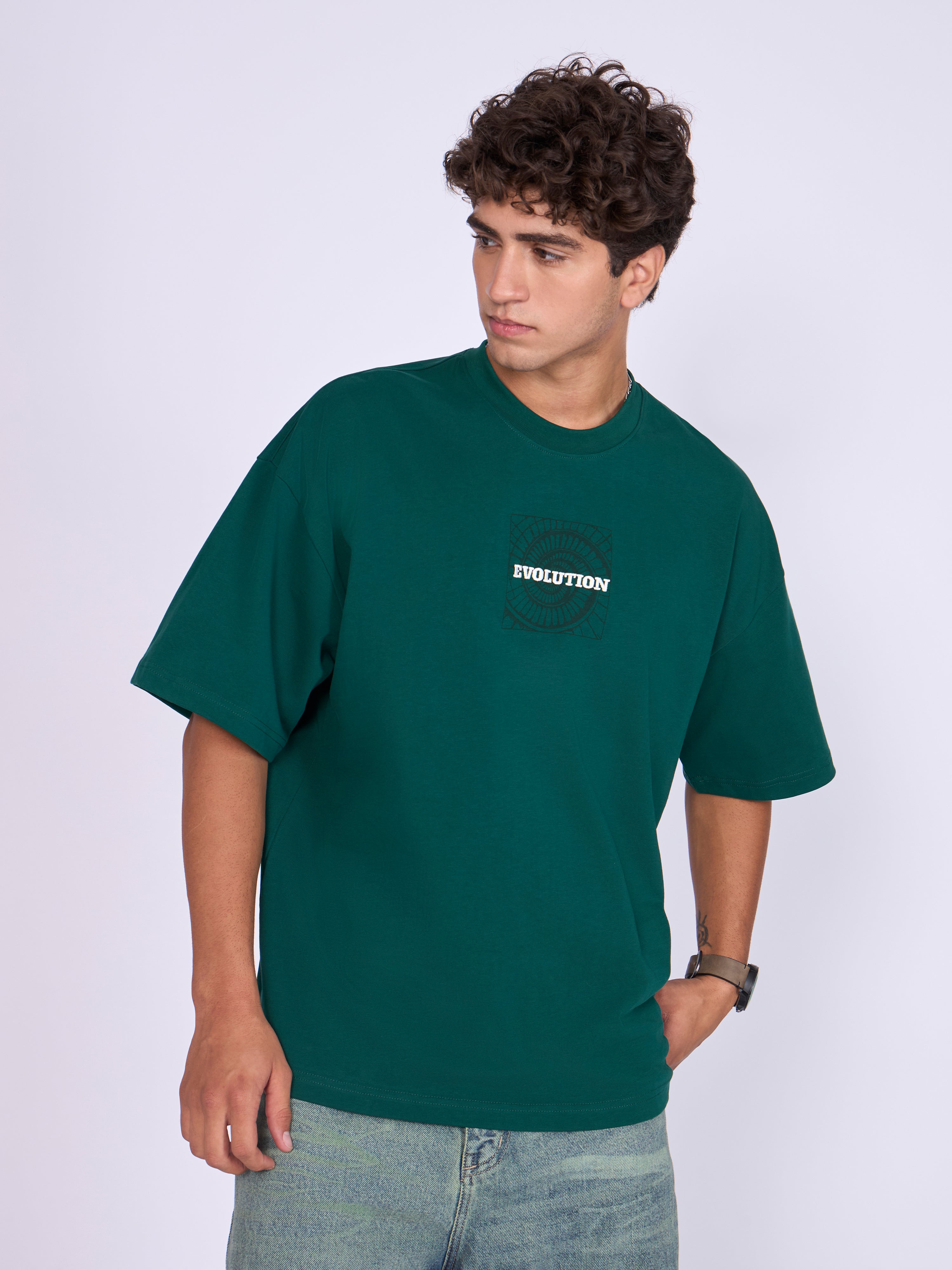 Evolution  - Baggy Printed T-Shirt - Deep Emerald Green