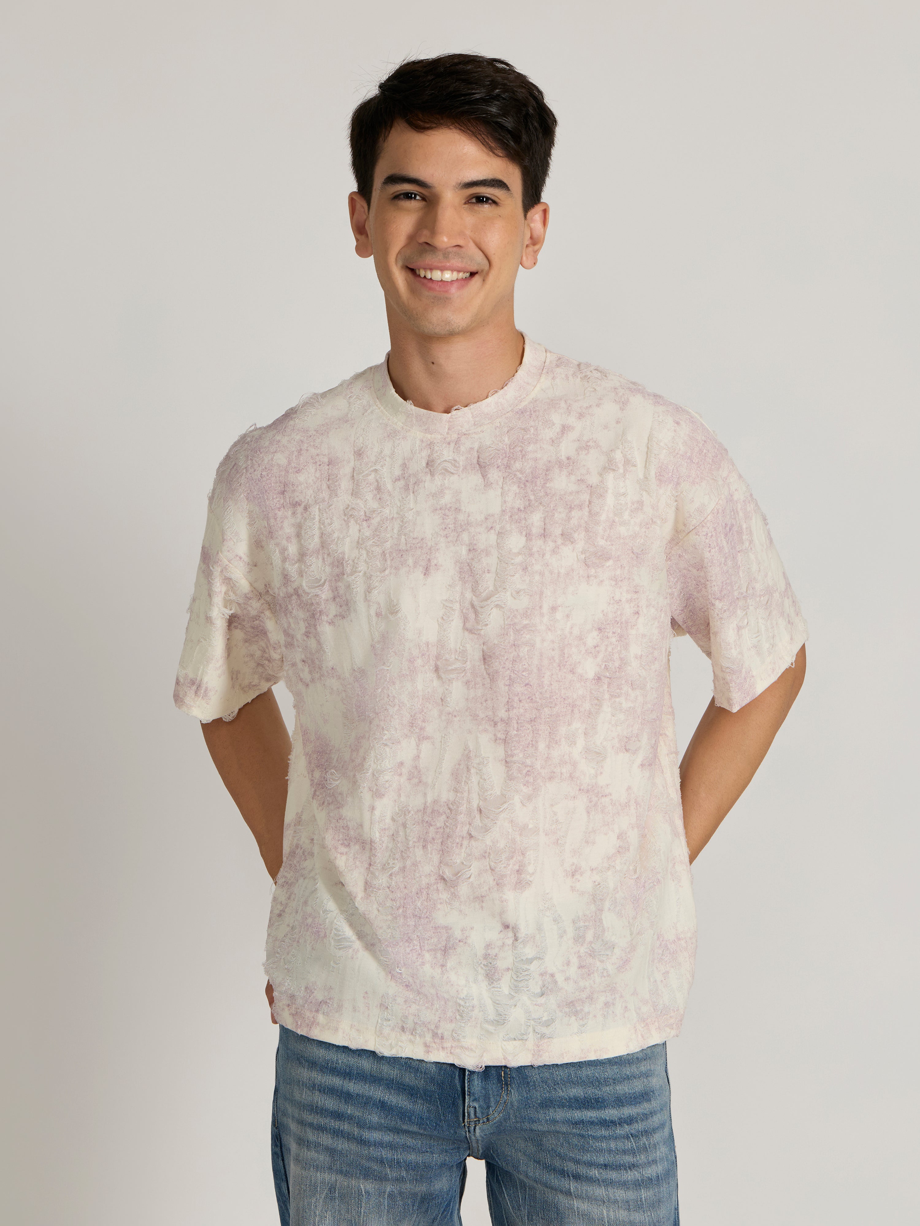 Galloway - Distressed Oversized T-Shirt - Pink