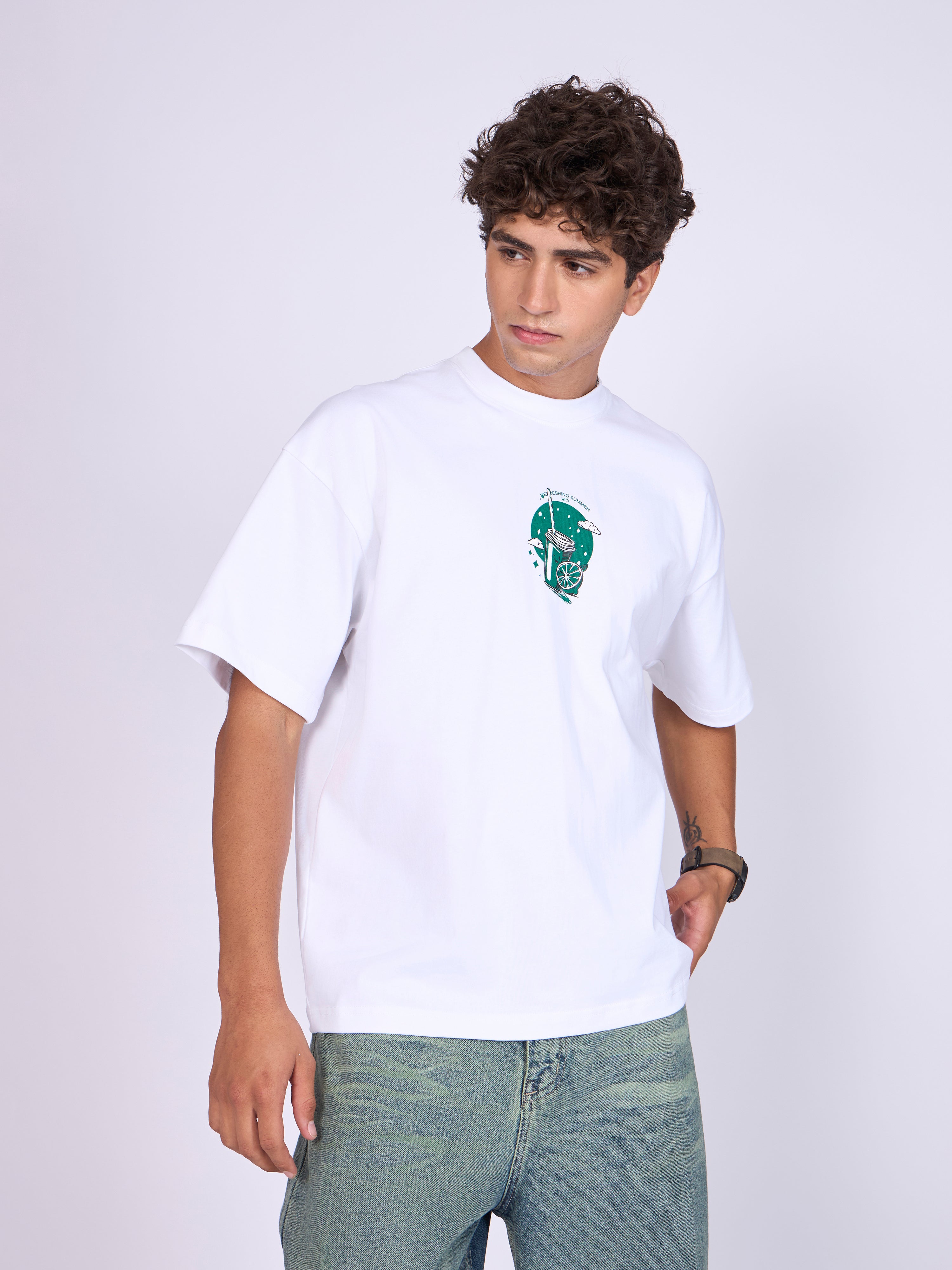 Everston - Lemonade Printed Baggy T-Shirt - White