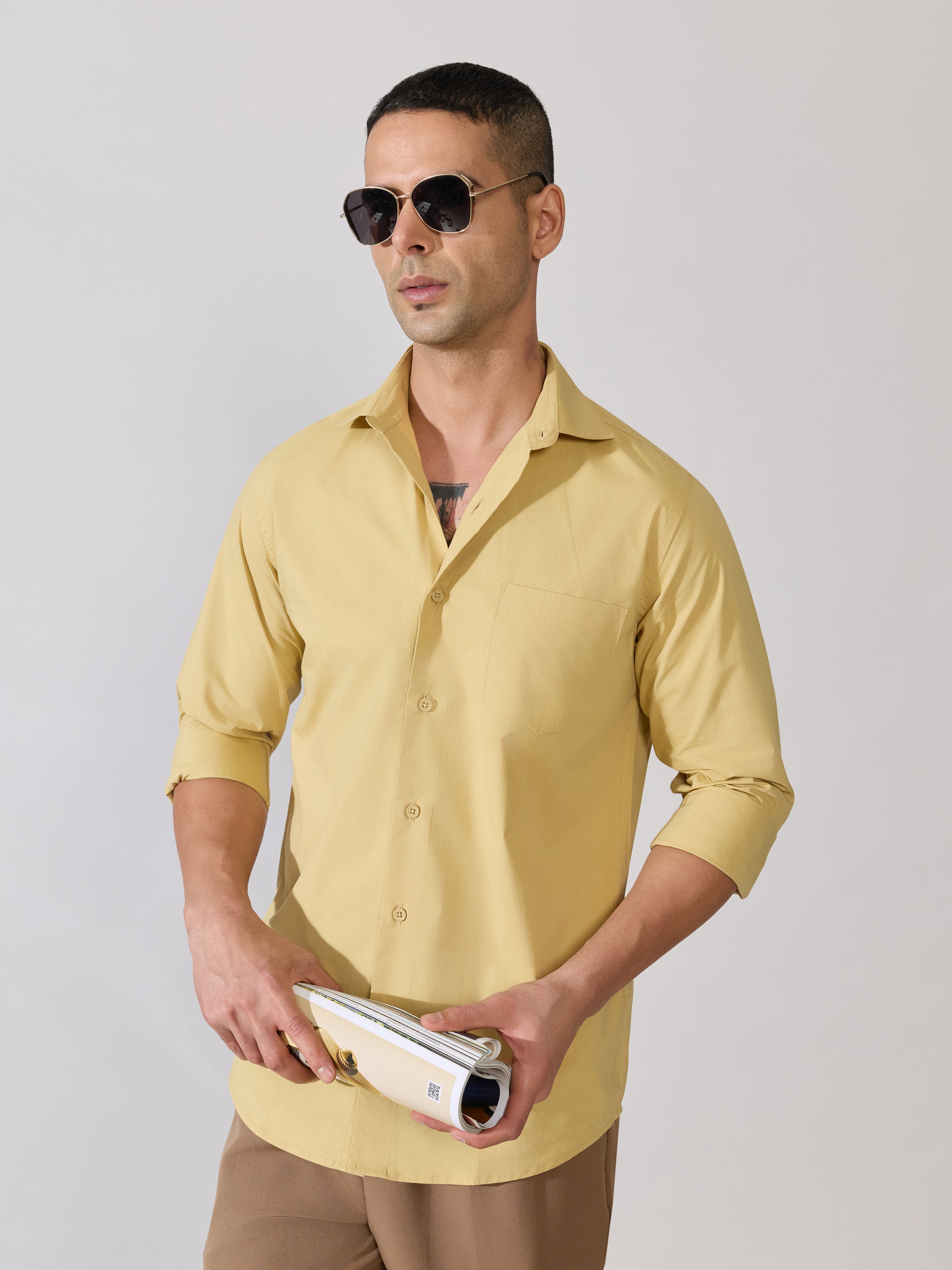 Valerius - Trim Fit Poplin Shirt - Yellow