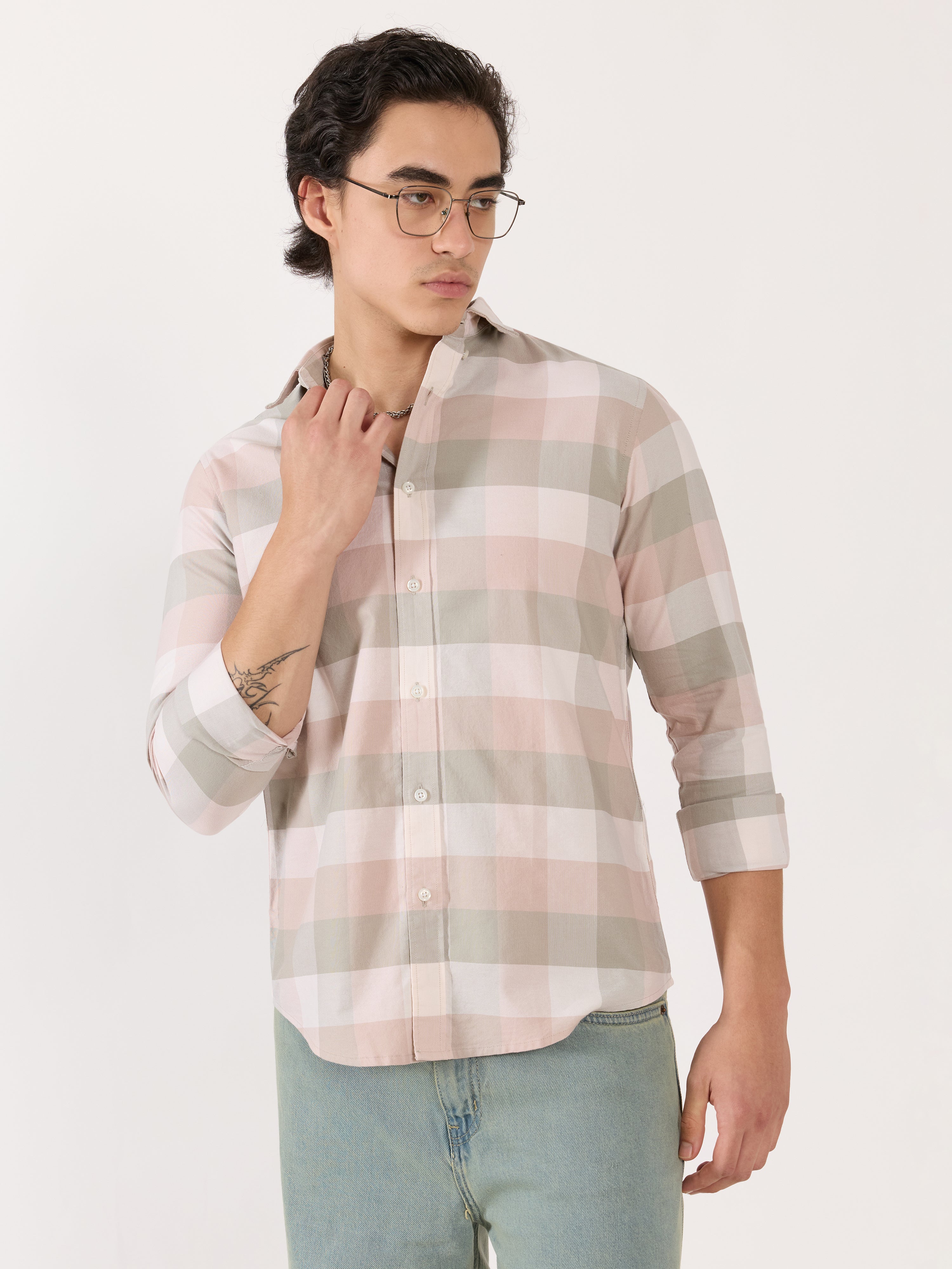 Katasha - Turkish Fit Checked Shirt - Pink & Grey