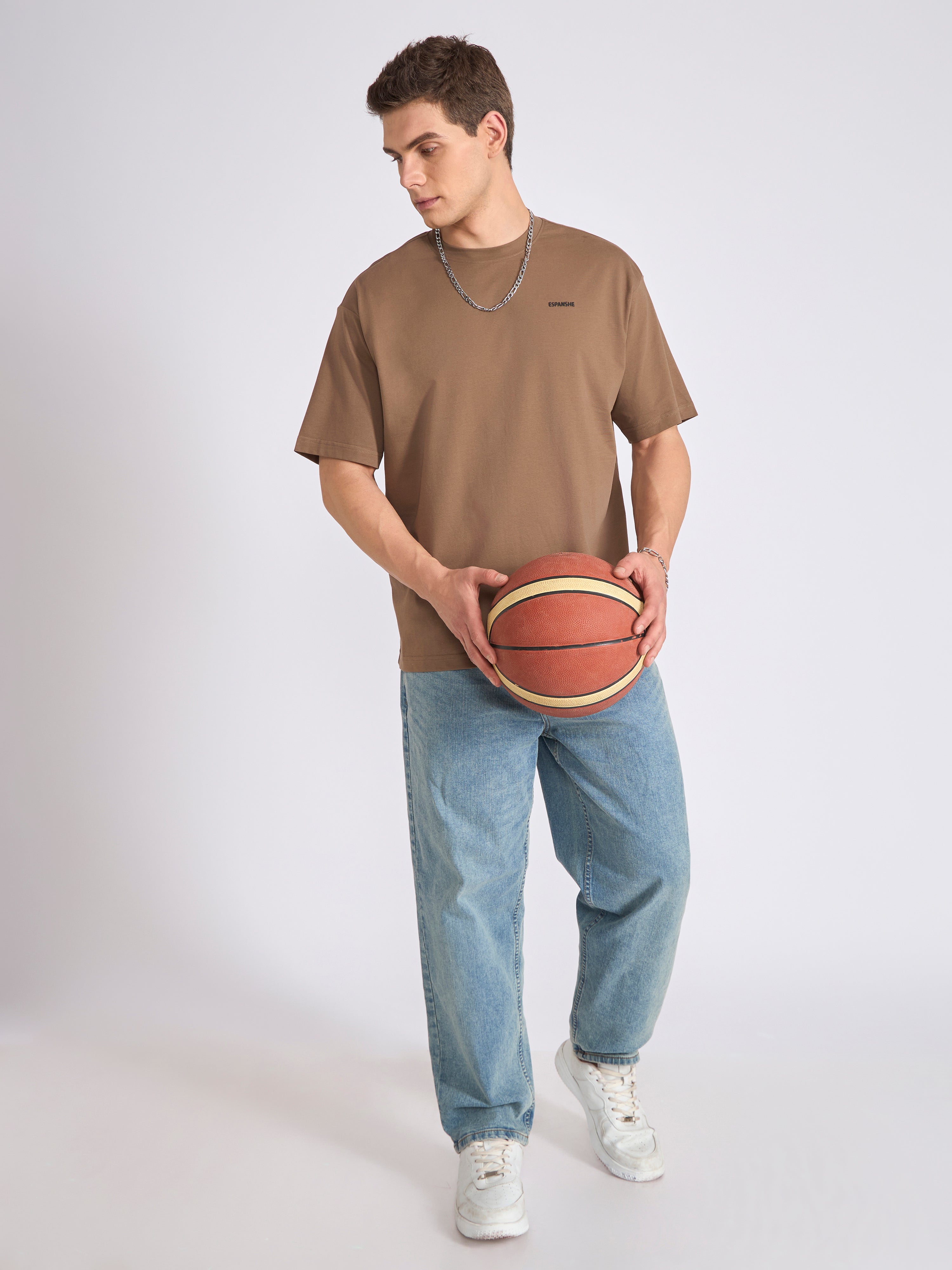 Tibald - Oversized Round neck T Shirt  - Brown