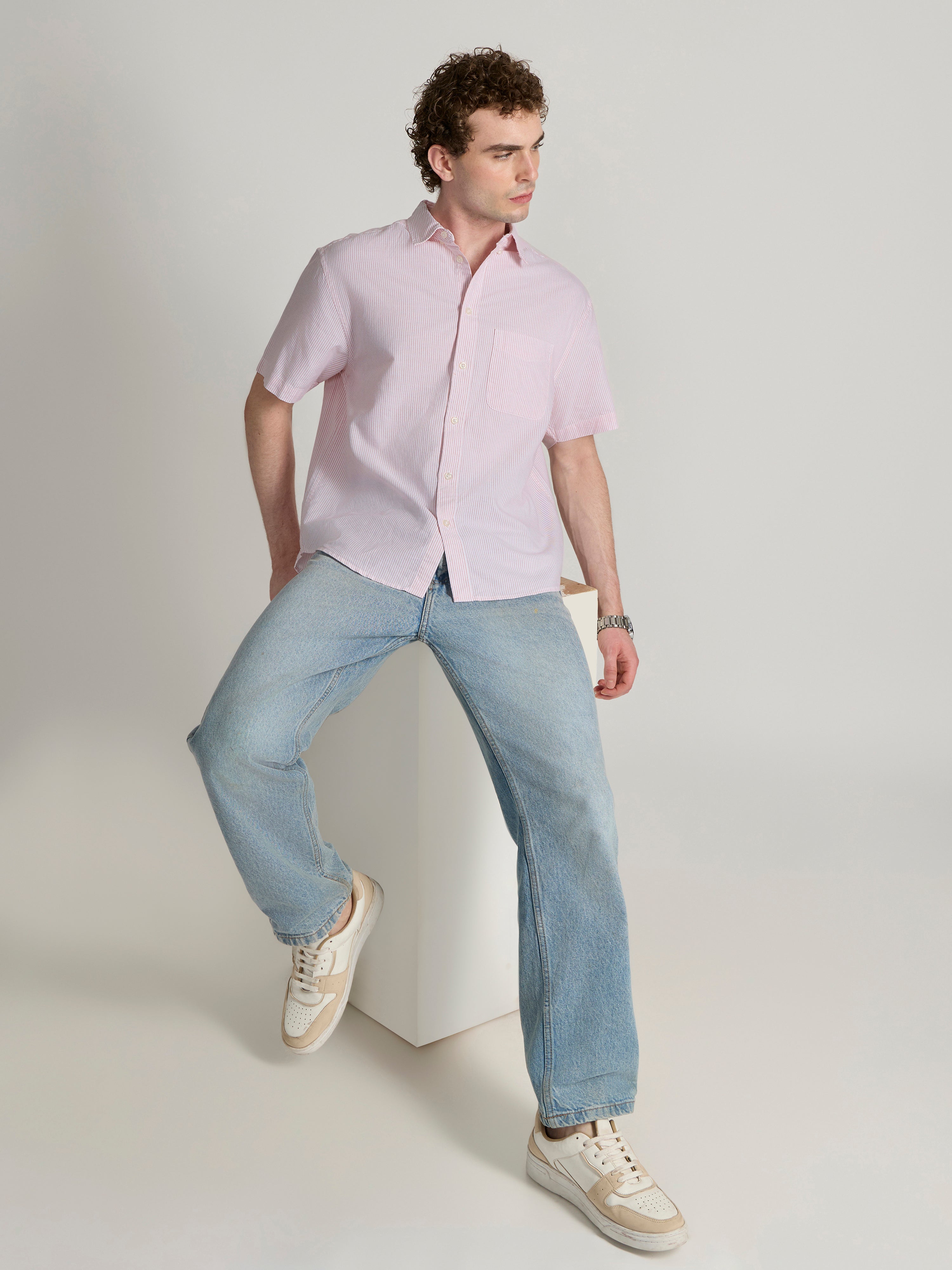 Oran - Striped Shirt - Light Pink