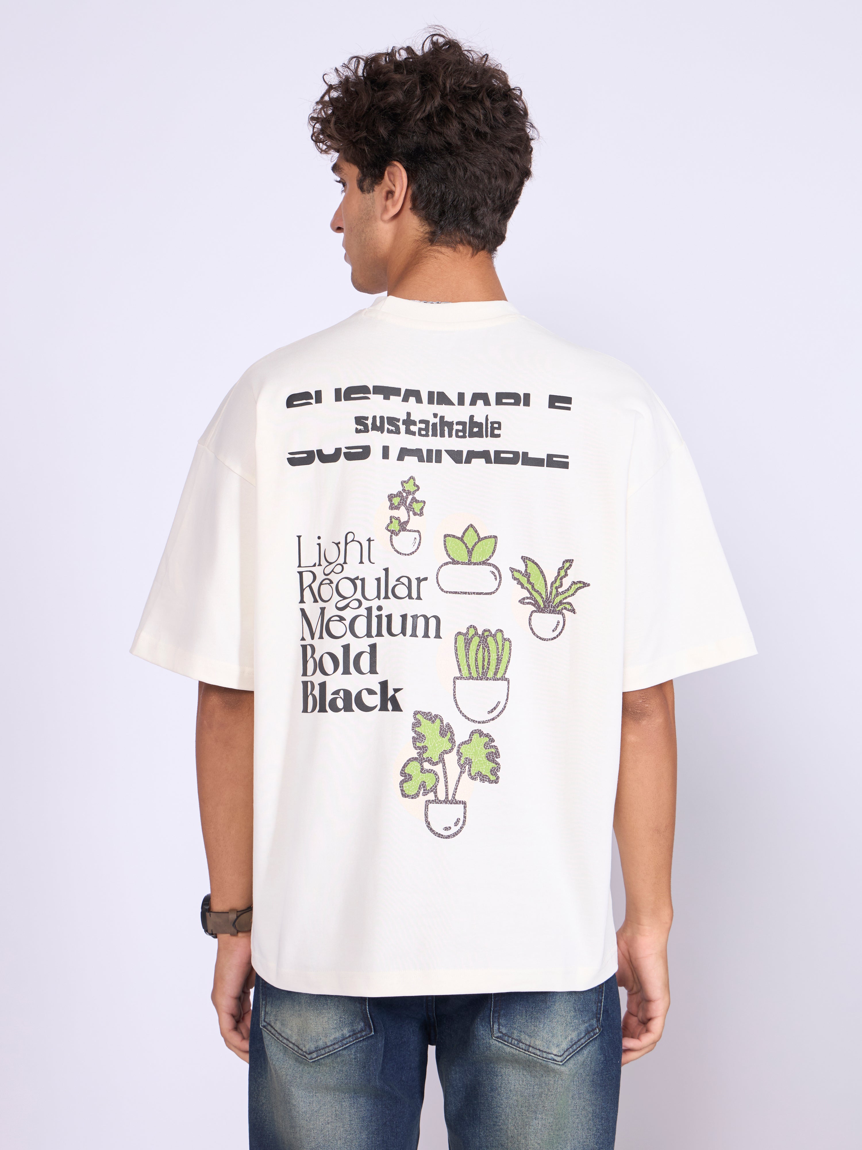 Everston - Sustainable Printed Baggy T-Shirt - Cream