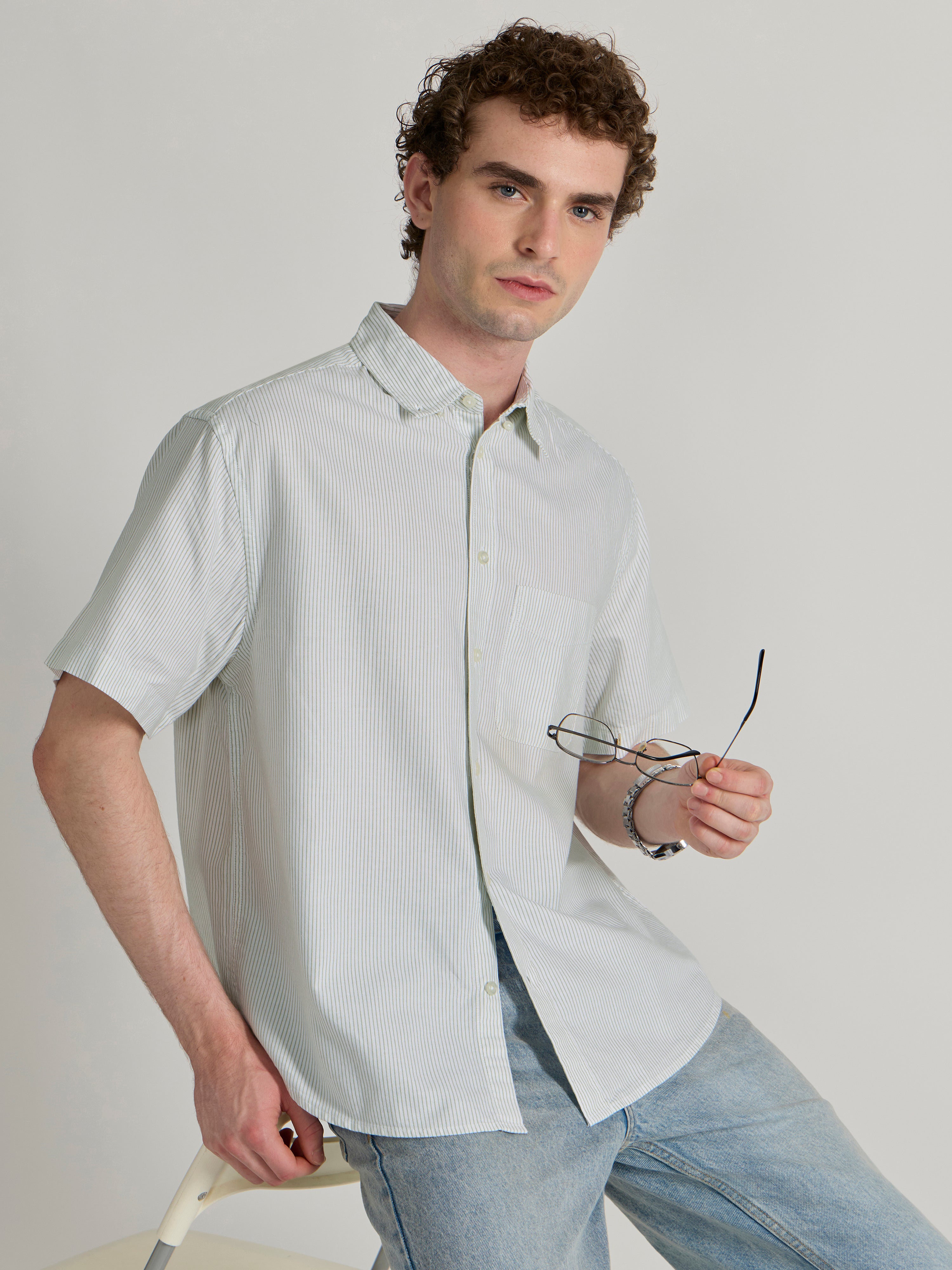 Oran - Striped Shirt - Light Green