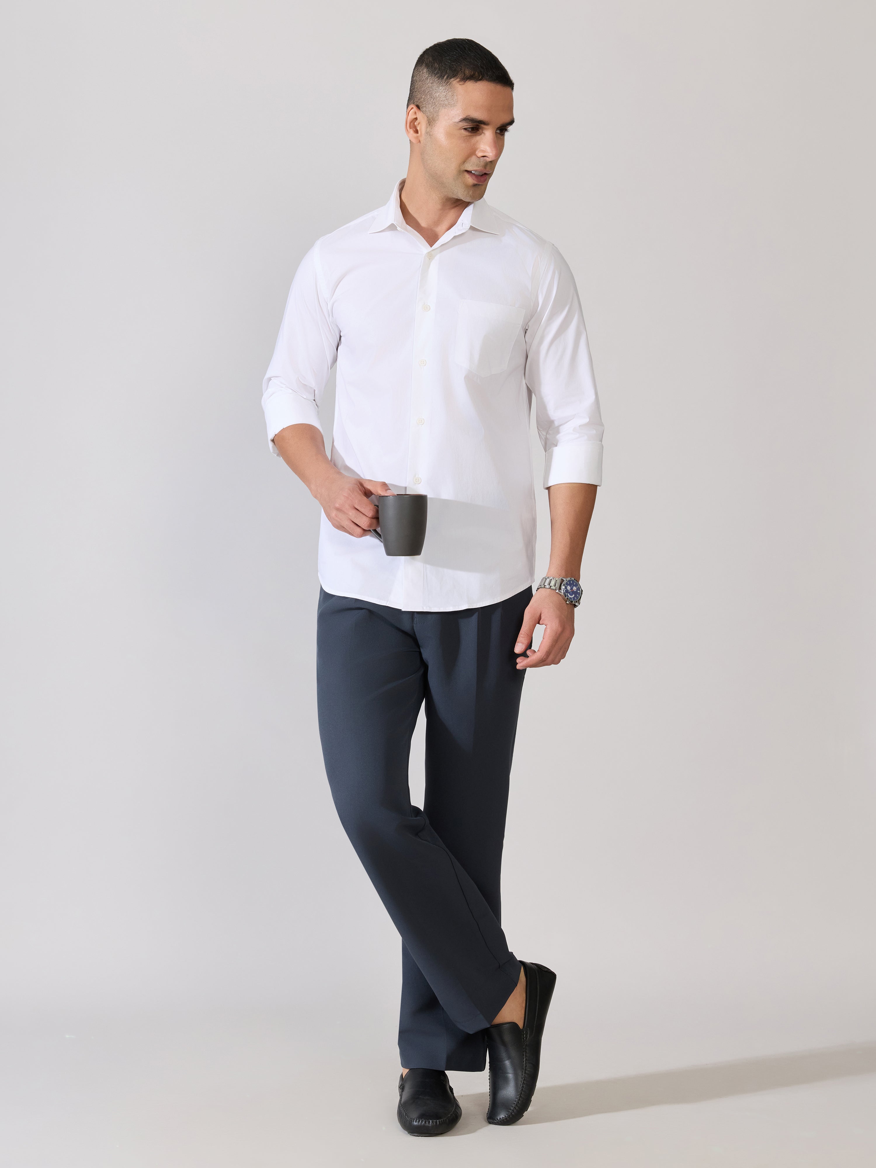 Valerius - Trim Fit Poplin Shirt - White