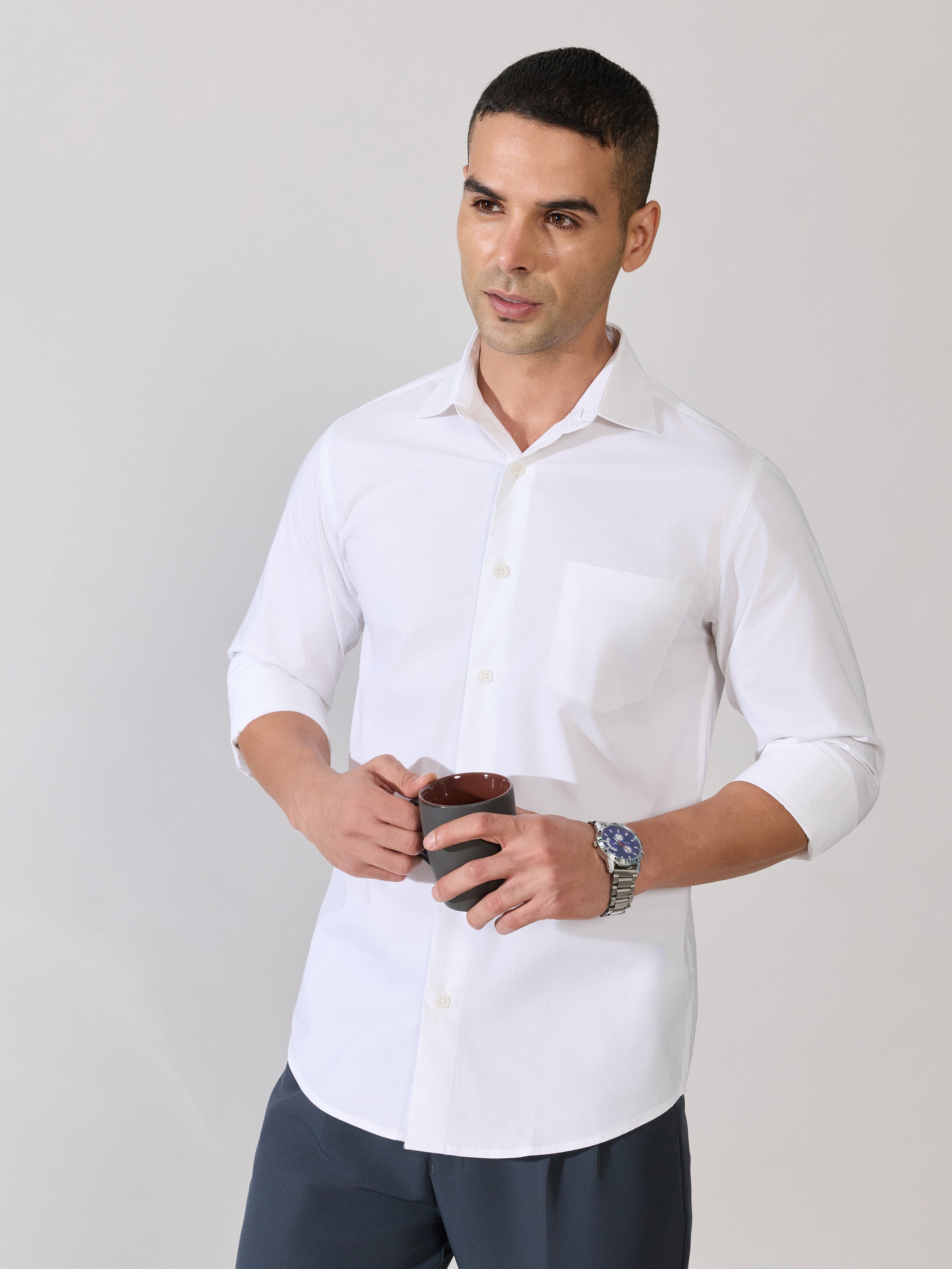 Valerius - Trim Fit Poplin Shirt - White
