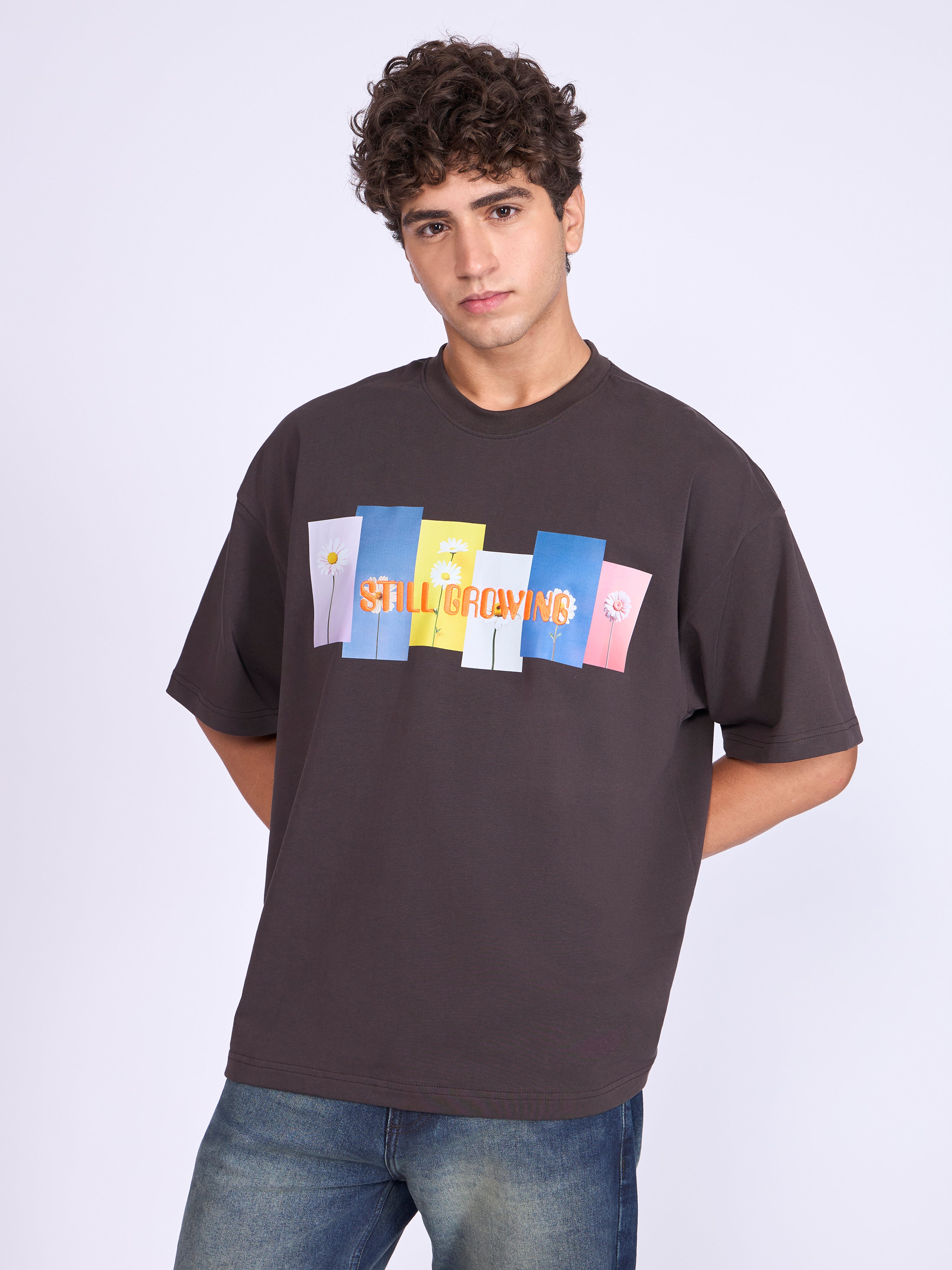 Everston - Still Growing Printed Baggy T-Shirt - Ground Coffee