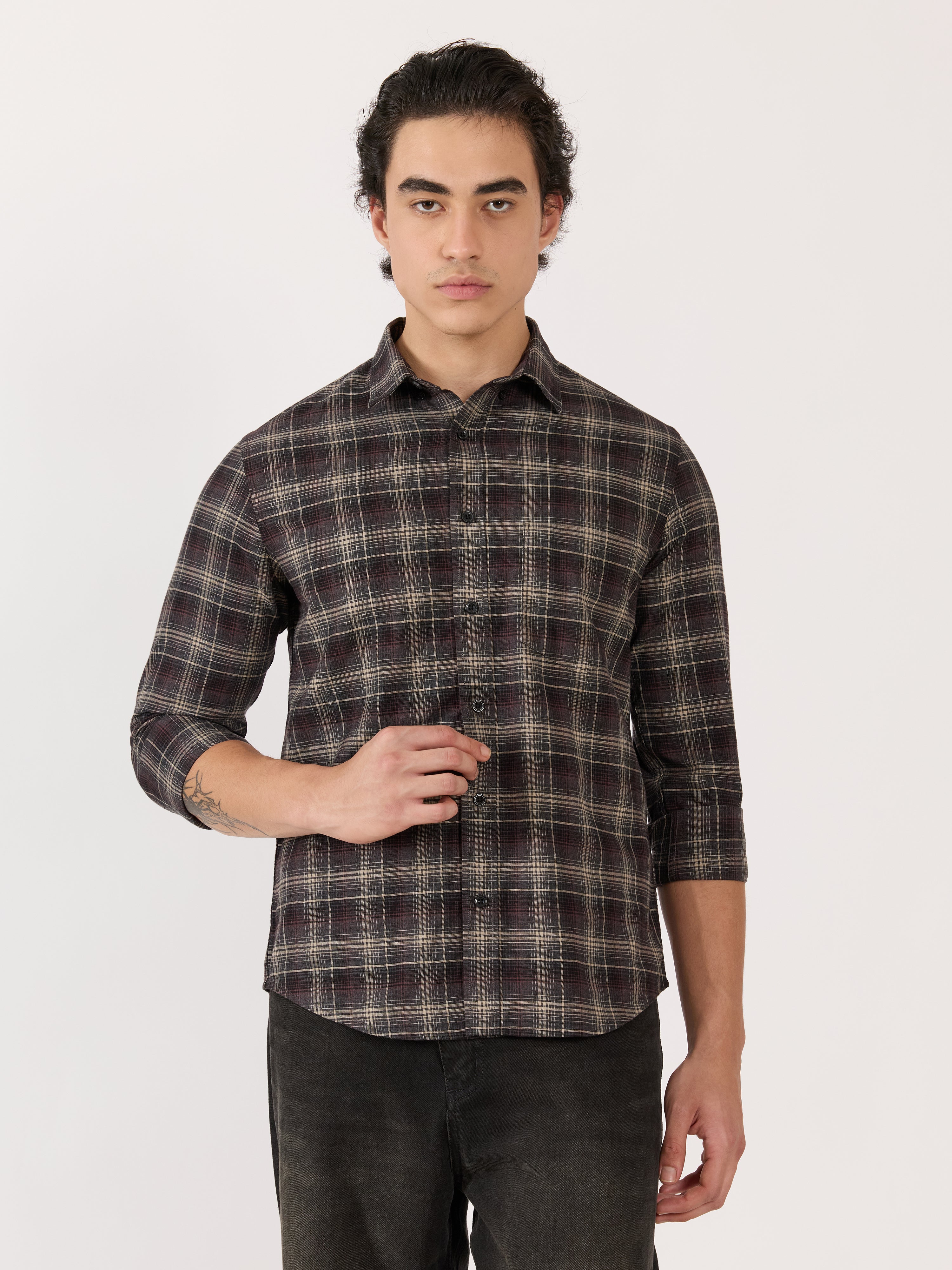 Katasha - Turkish Fit Checked Shirt - Maroon