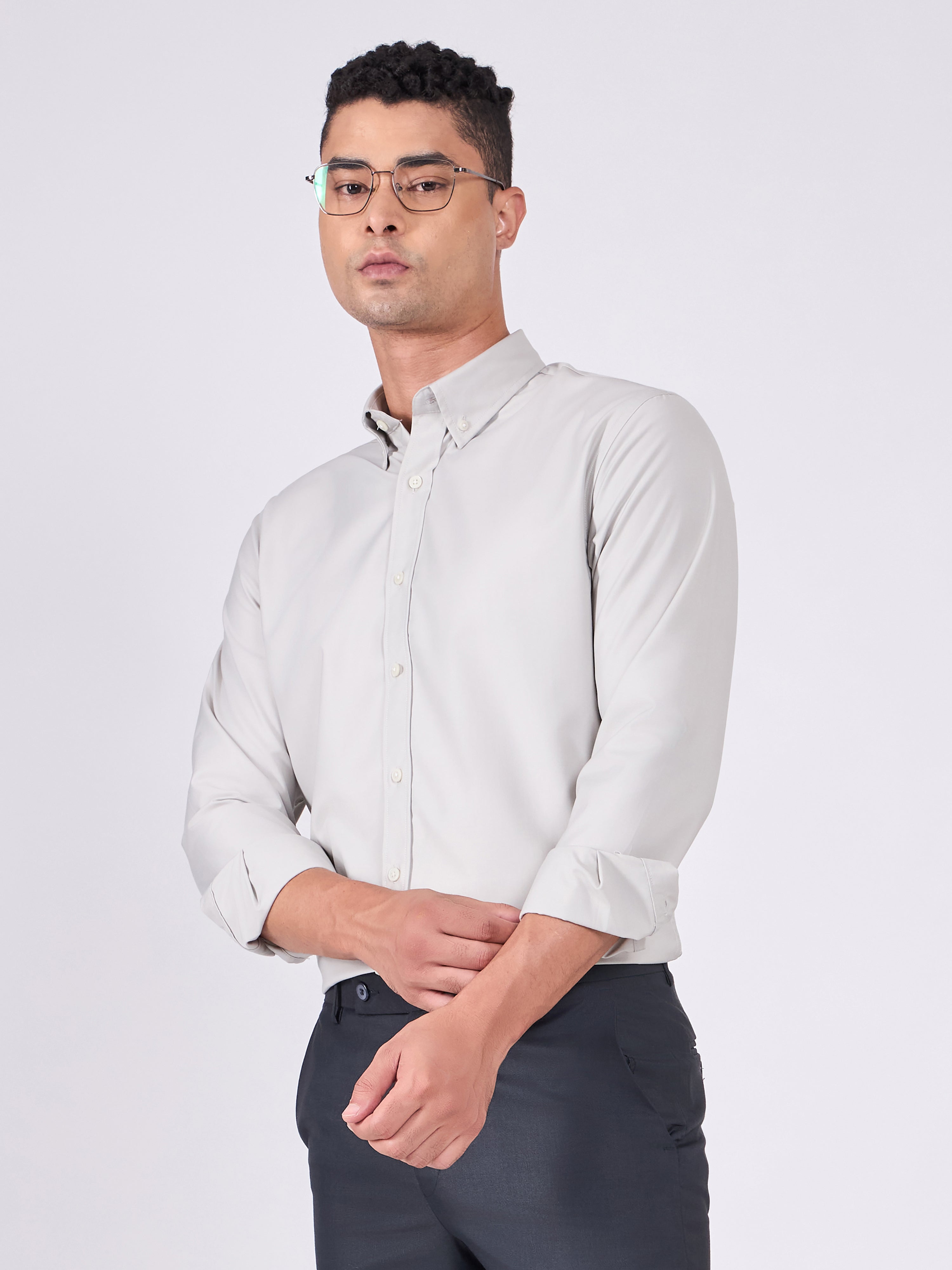 Orville - Tencel Plain Shirt - Light Grey