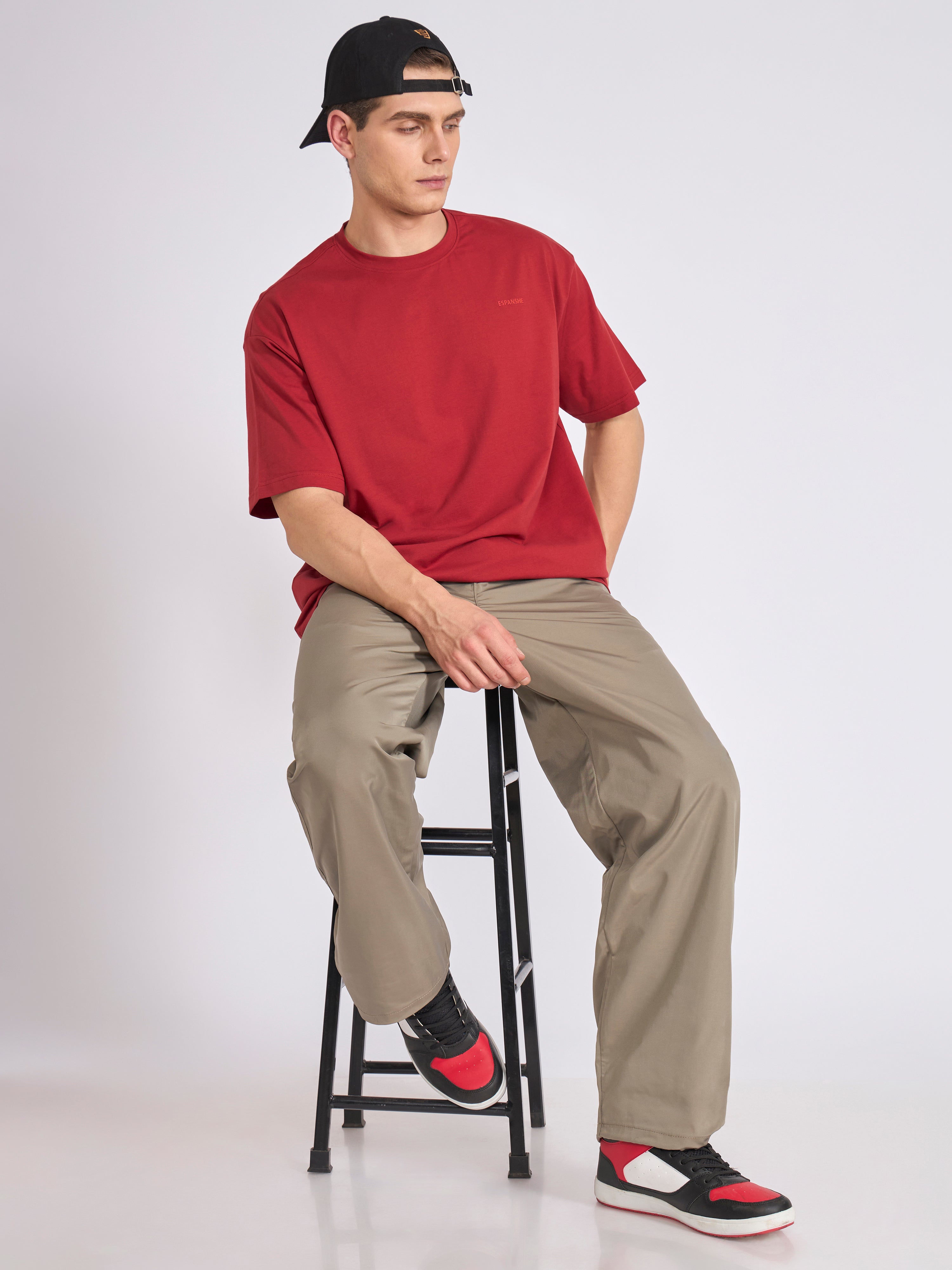 Tibald - Oversized Round neck T Shirt  - Red