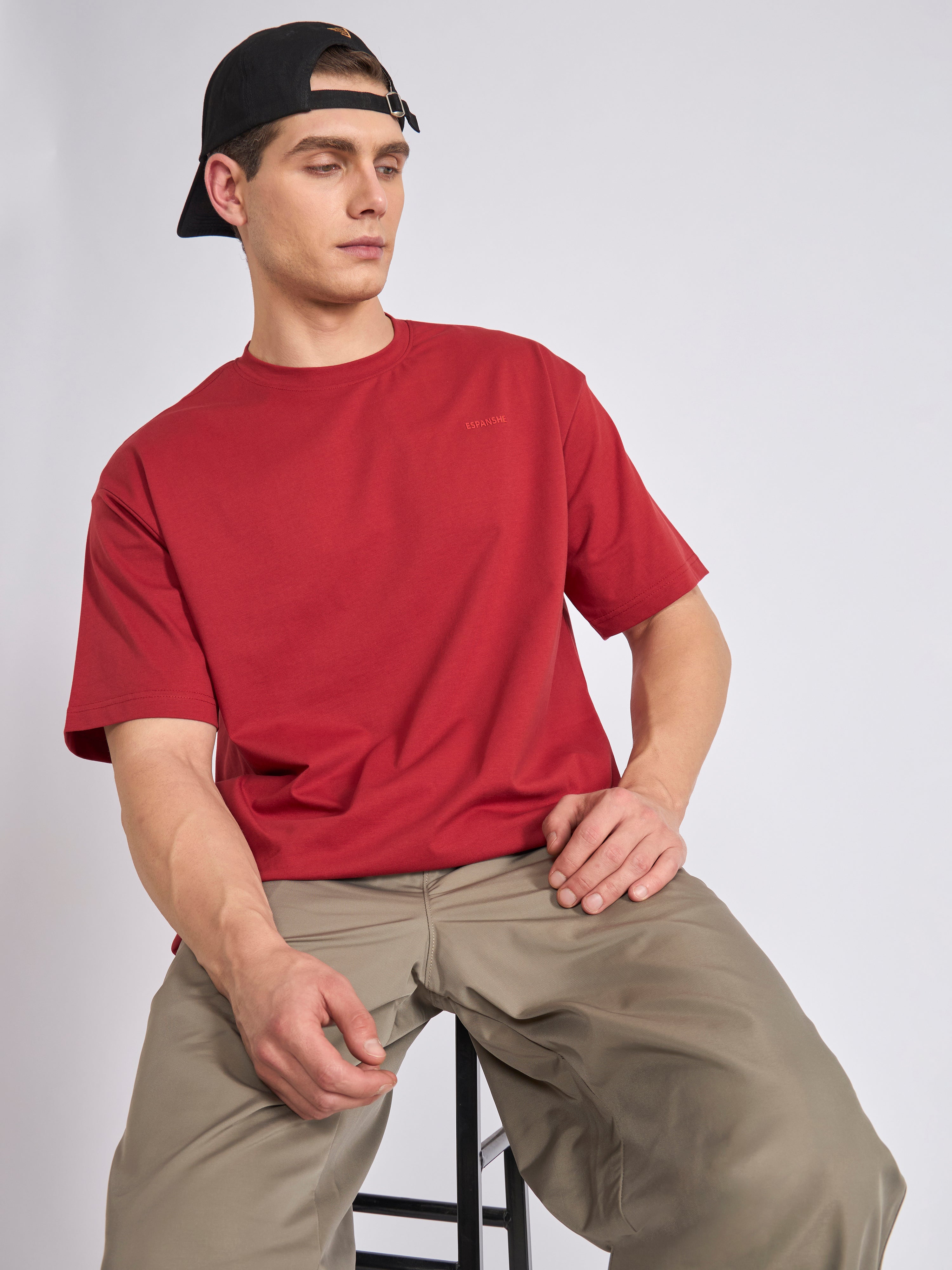 Tibald - Oversized Round neck T Shirt  - Red