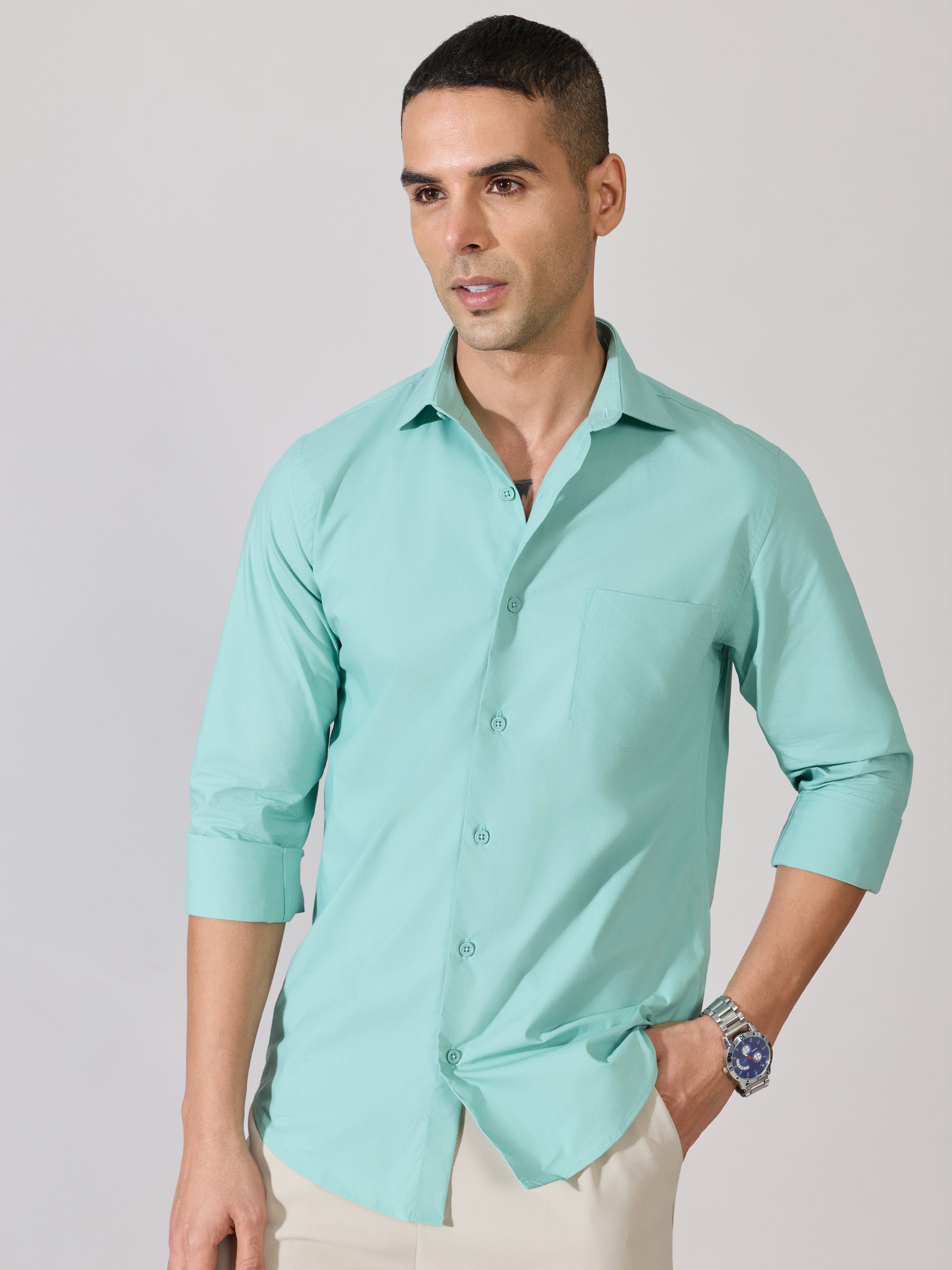 Valerius - Trim Fit Poplin Shirt - Soft Green