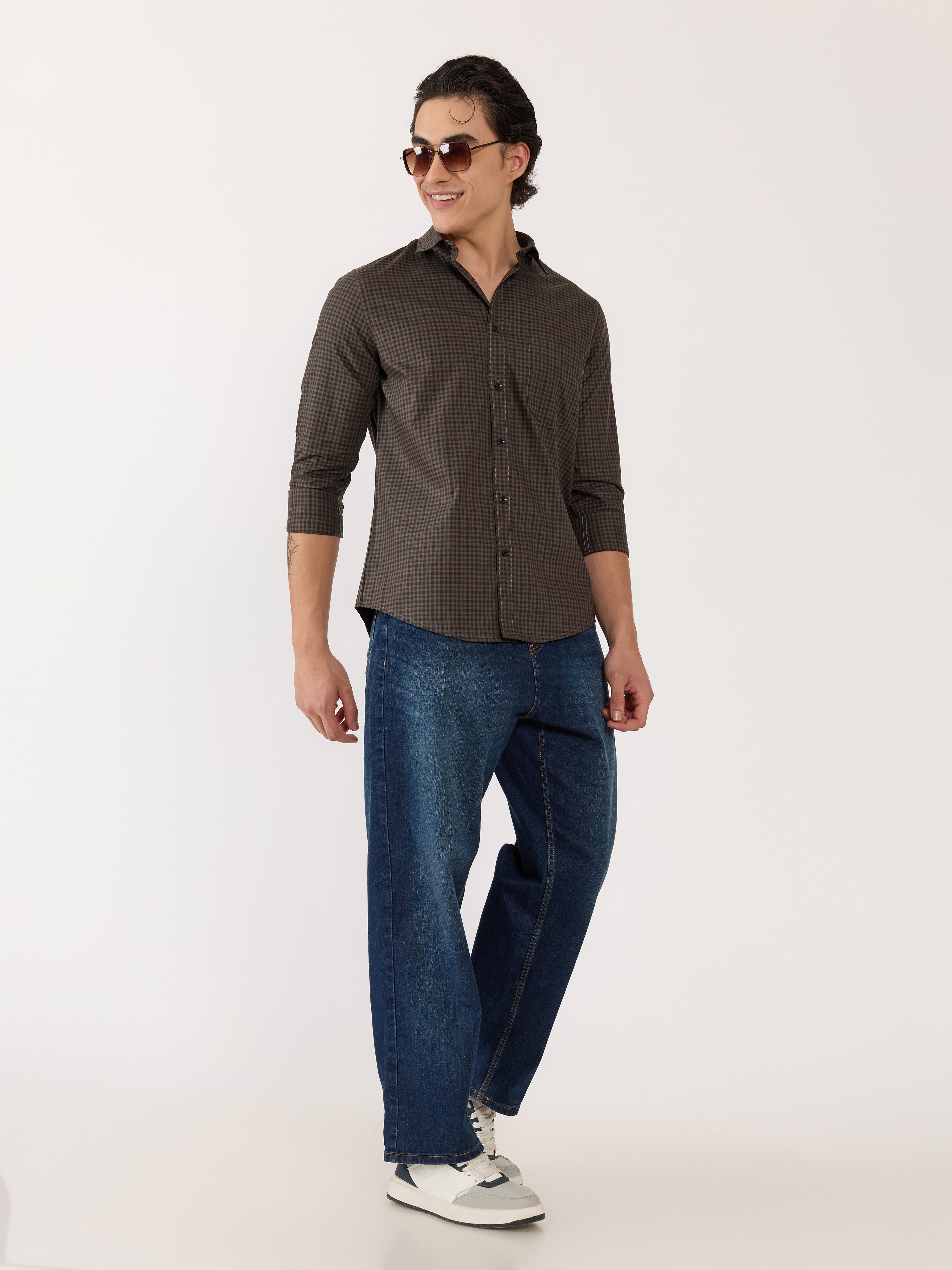 Kola - Turkish Fit Casual Checks Shirt - Brown