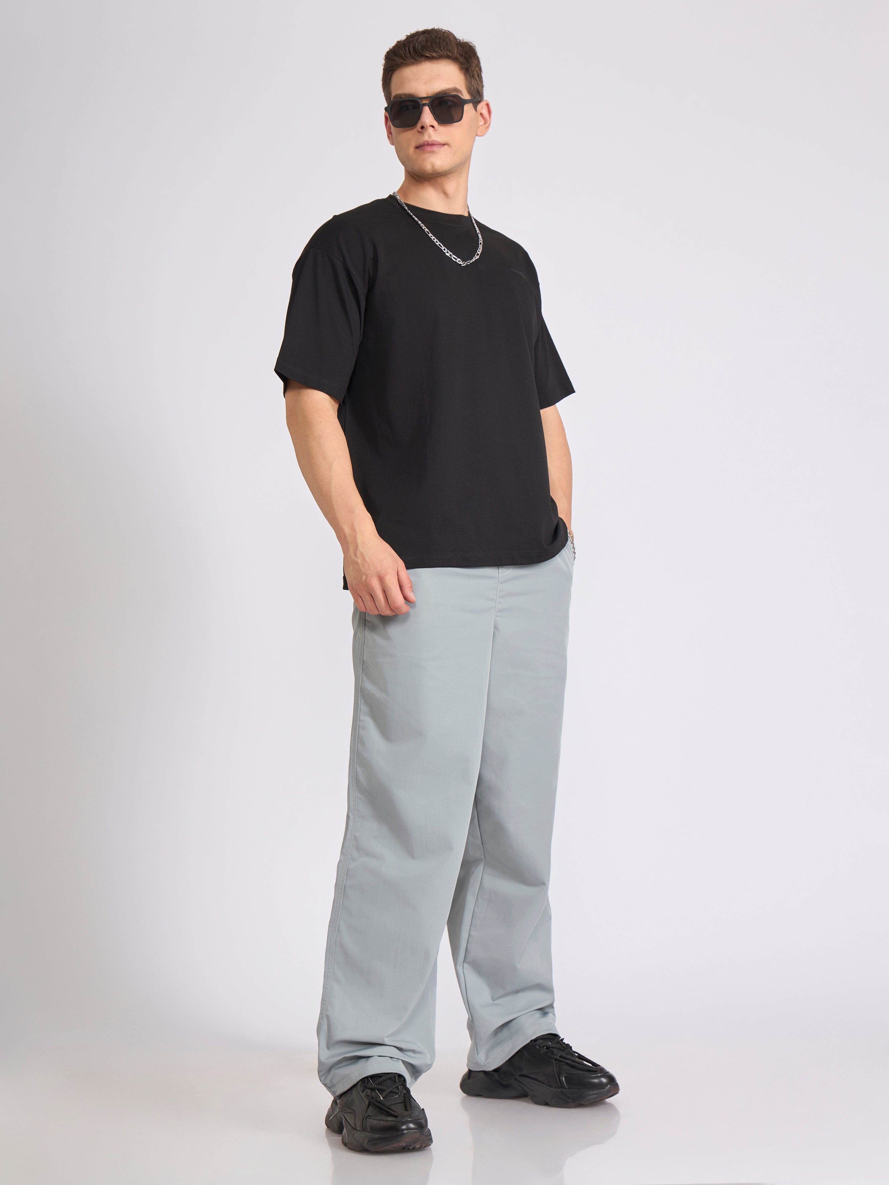 Tibald - Oversized Round neck T Shirt  - Black