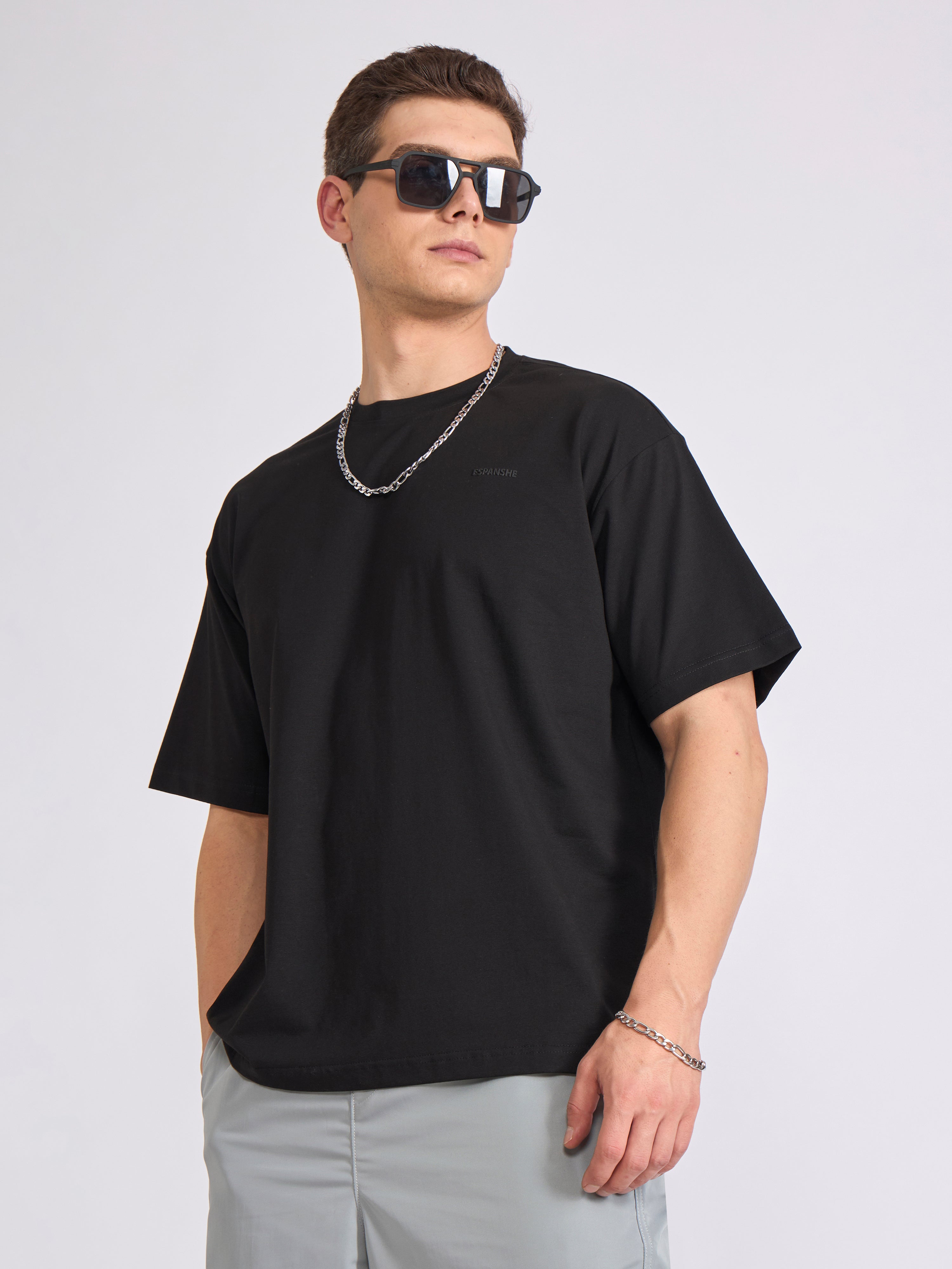 Tibald - Oversized Round neck T Shirt  - Black