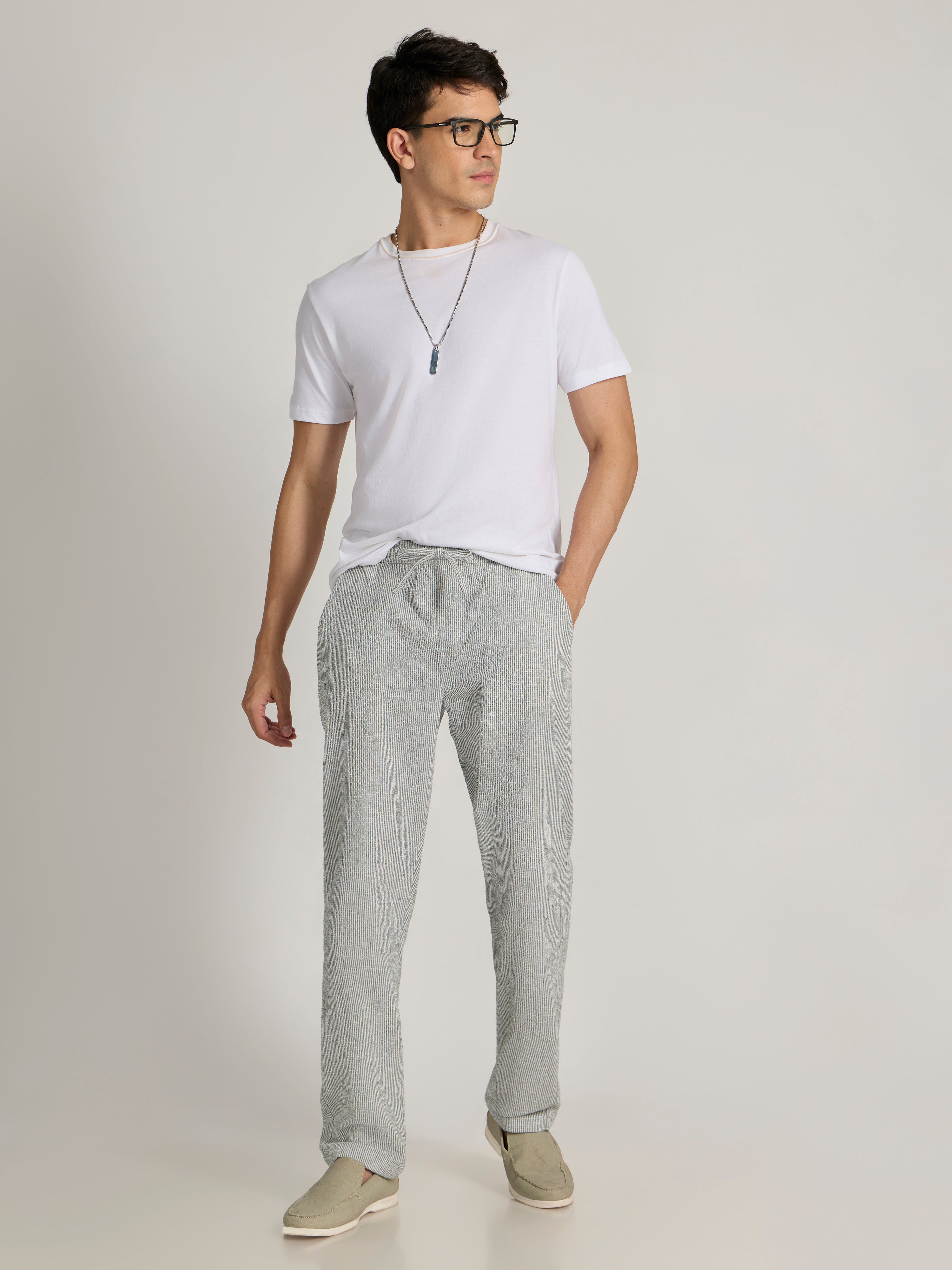 Corbin - Striped Seersucker Trousers - Green