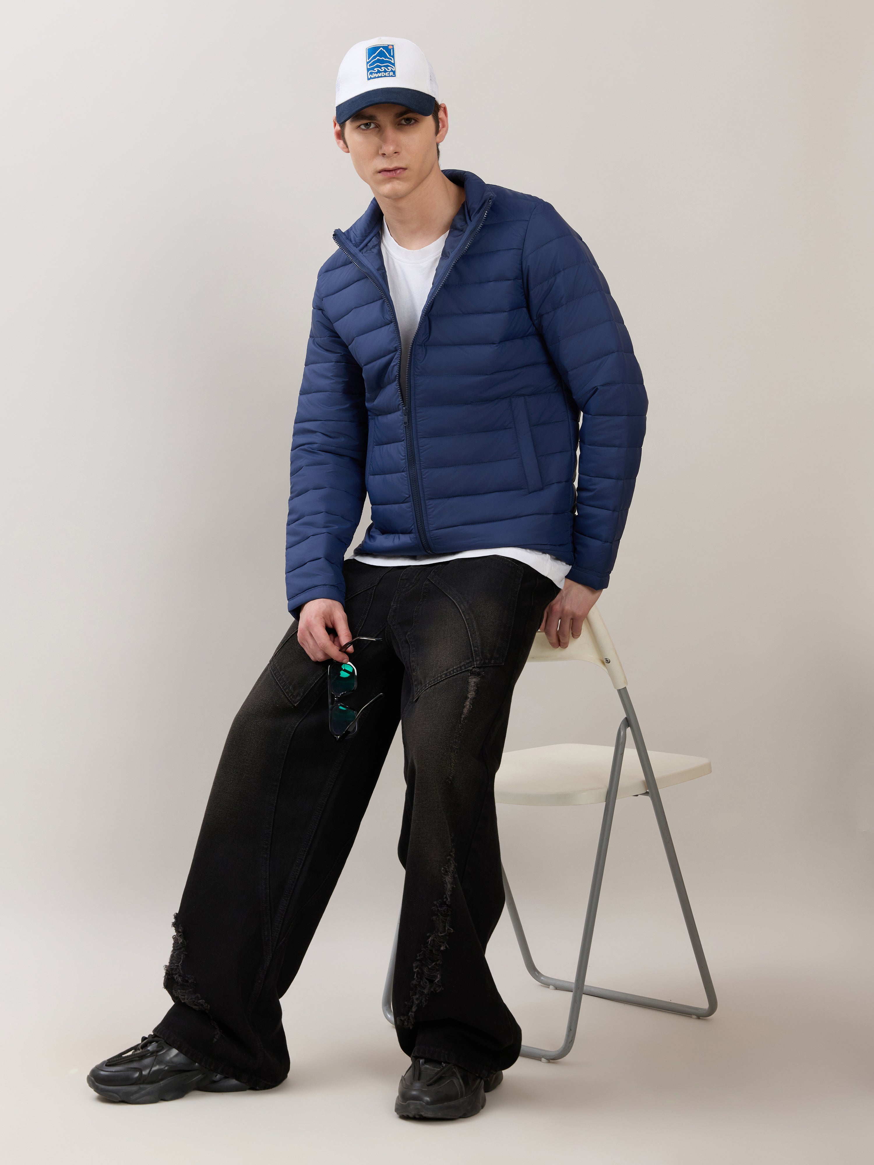 Terra - Regular Zip-Up Puffer Jacket - Navy