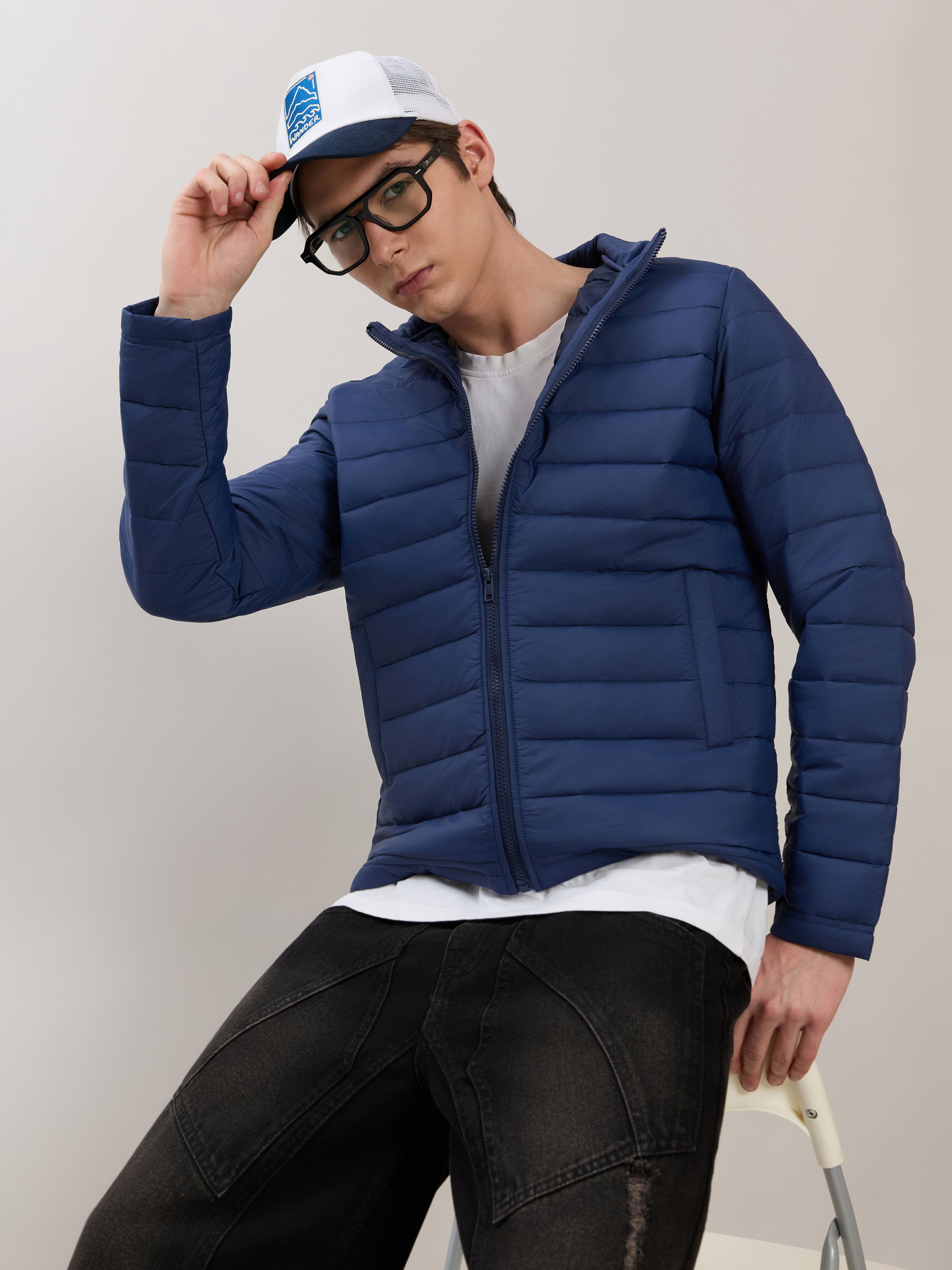 Terra - Regular Zip-Up Puffer Jacket - Navy