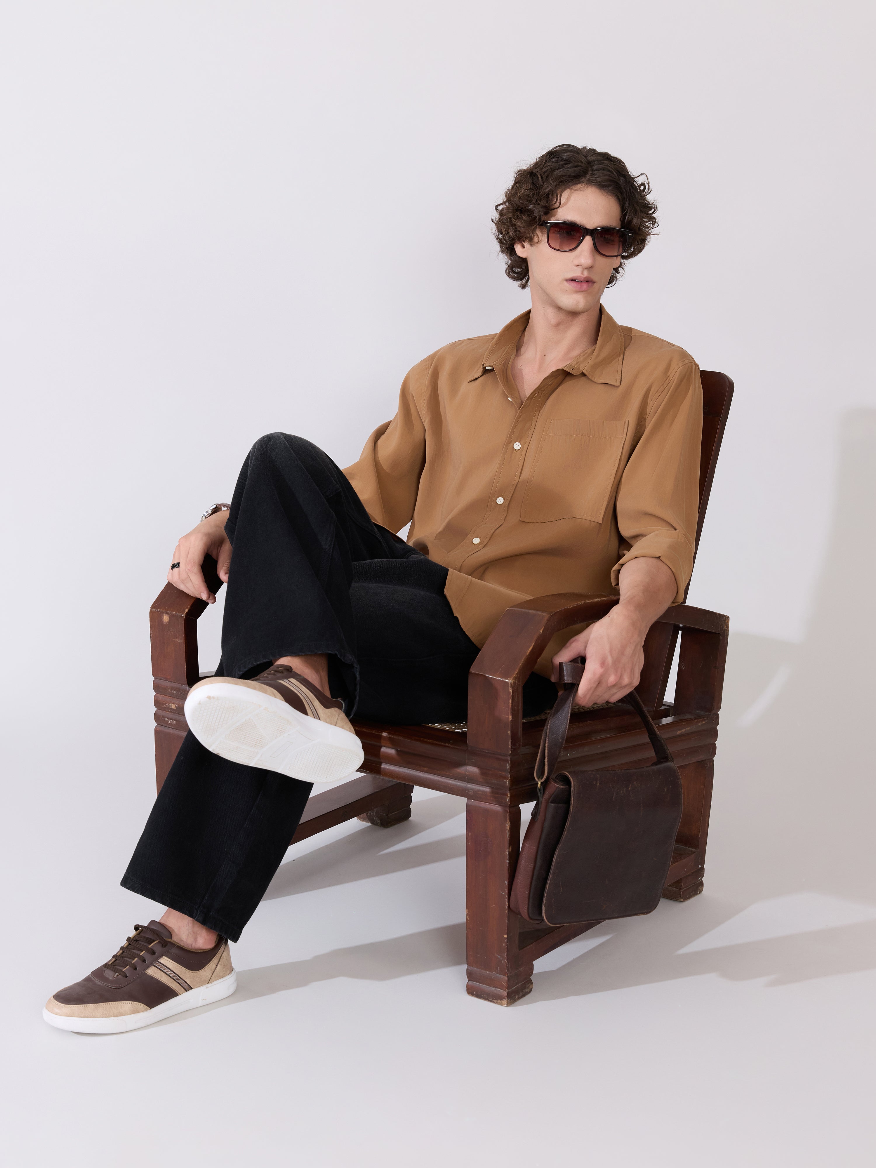 Auzo - Regular Plain Shirt - Chipmunk Brown