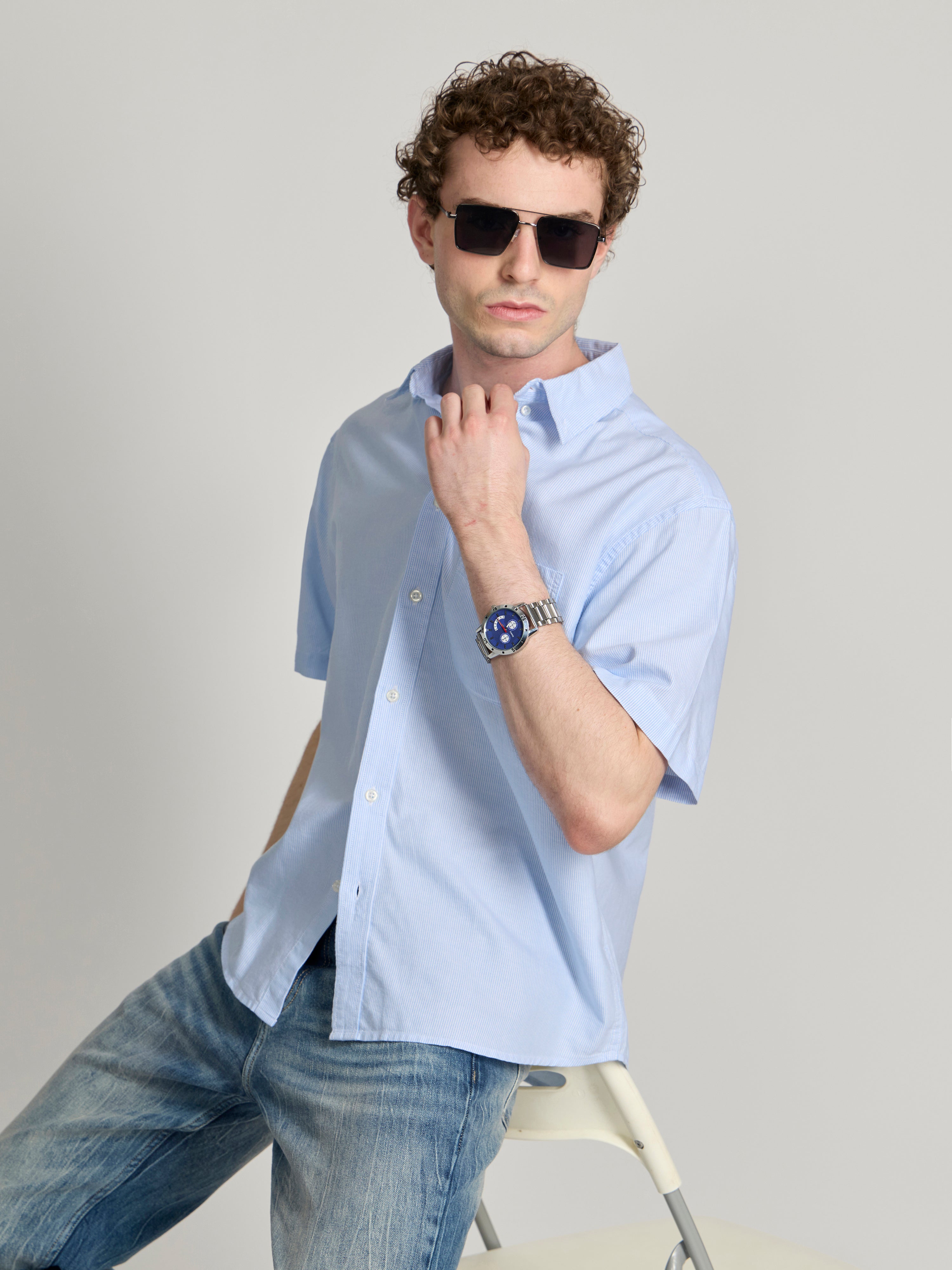 Oran - Striped Shirt - Light Blue