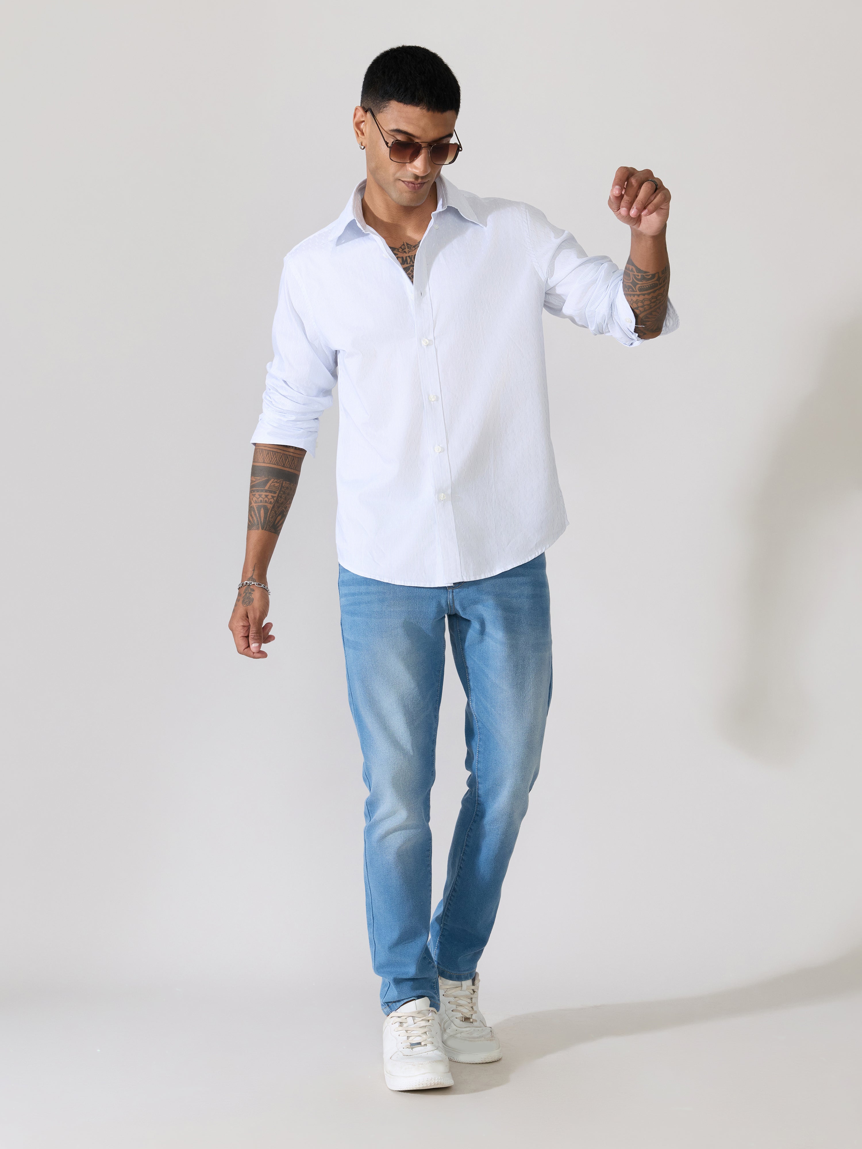 Erzela - Smart Fit Striped Shirt - Light Blue