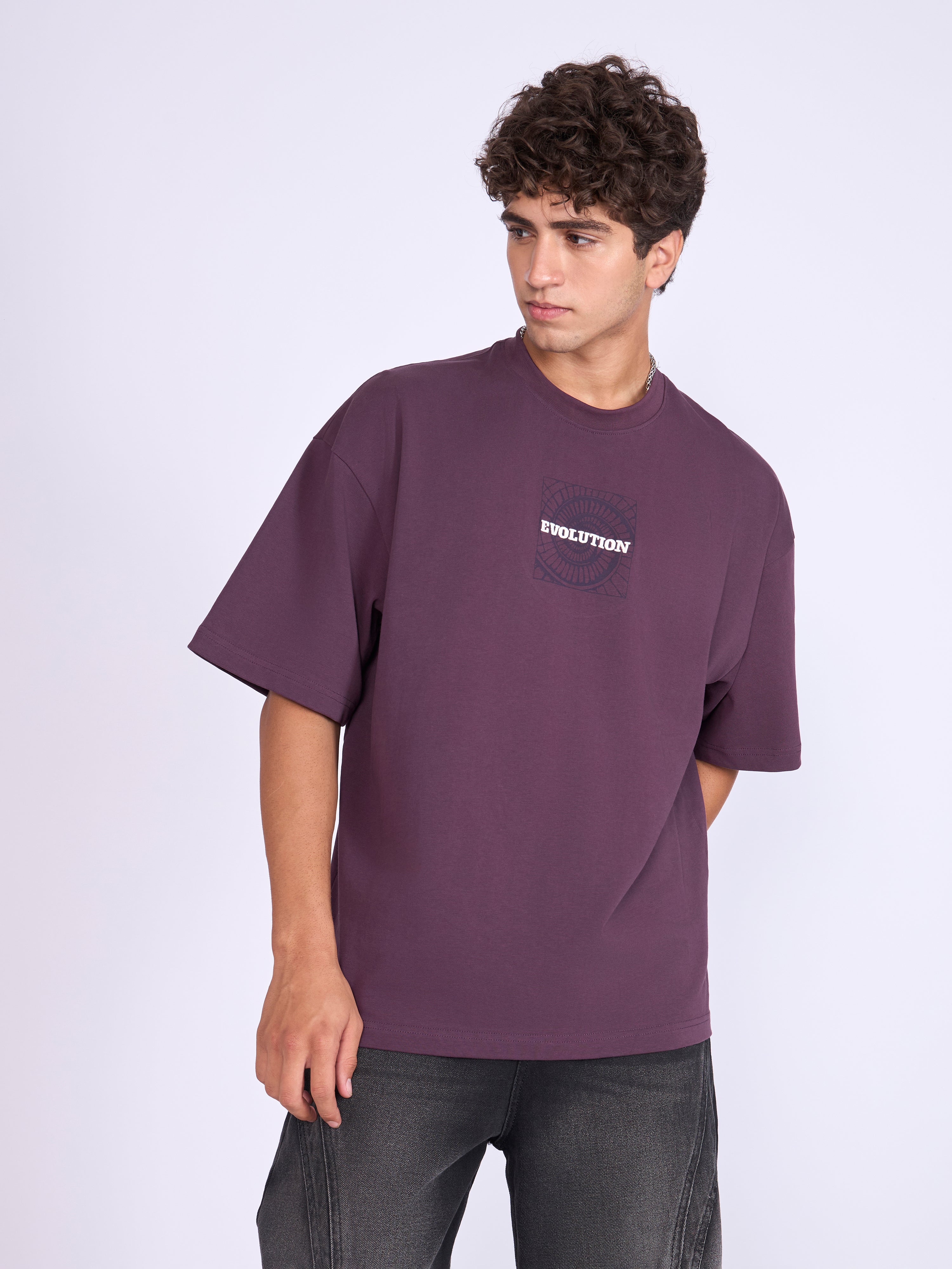 Evolution  - Baggy Printed T-Shirt - Midnight Plum