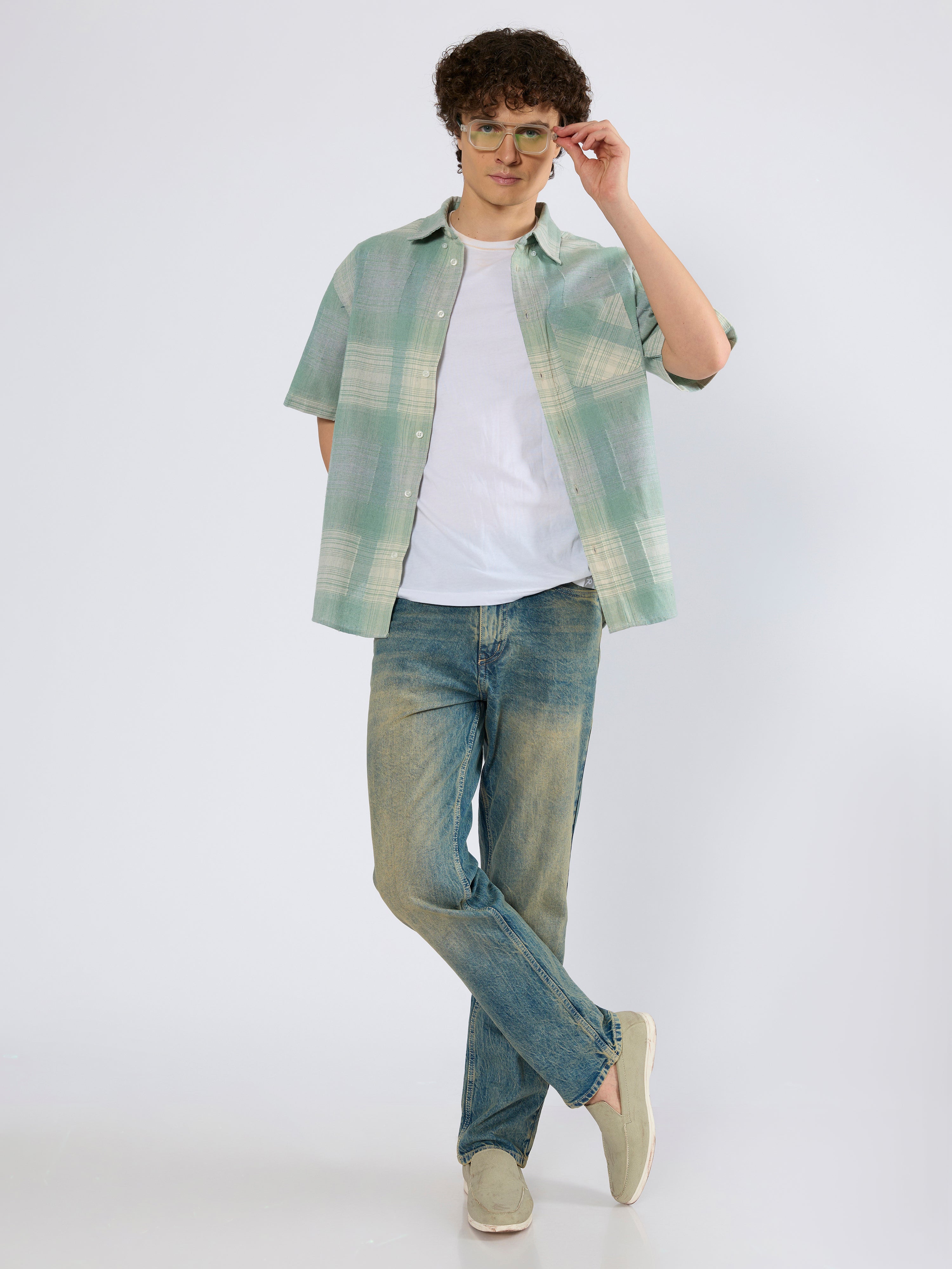 Orvar - Classic Fit Half Sleeve Shirt - Light Green