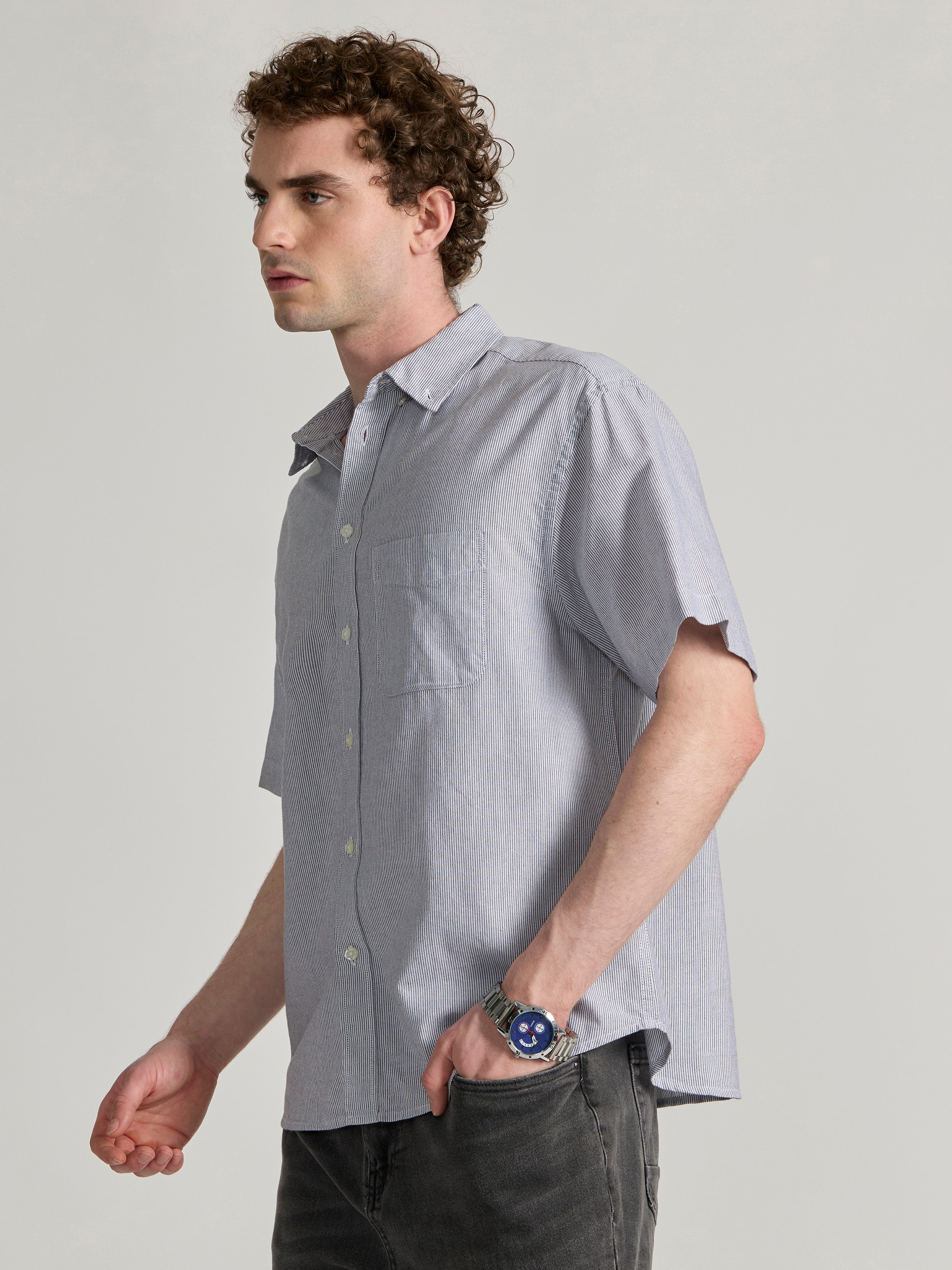 Oran - Striped Shirt - Dark Grey