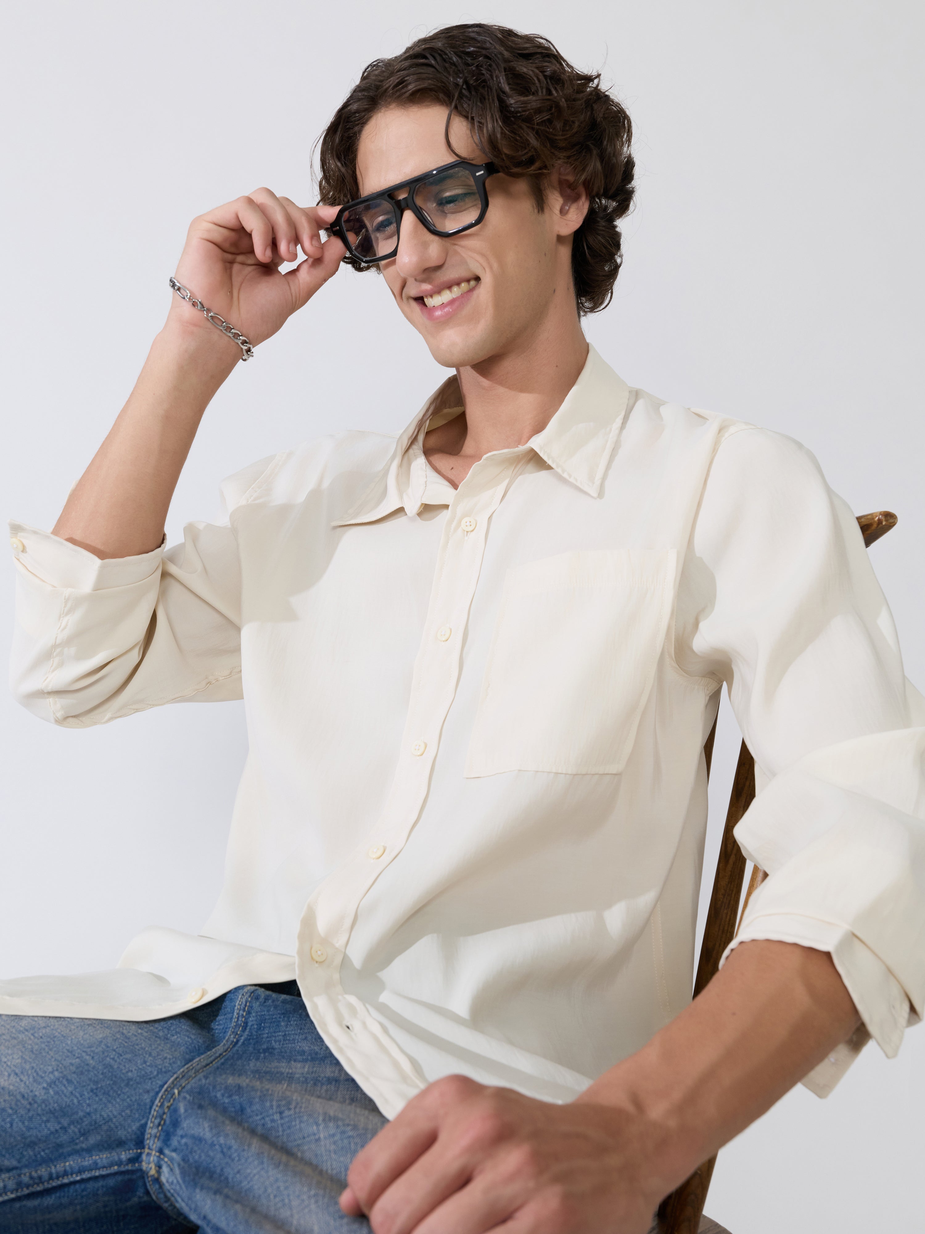 Auzo - Regular Plain Shirt - Cream