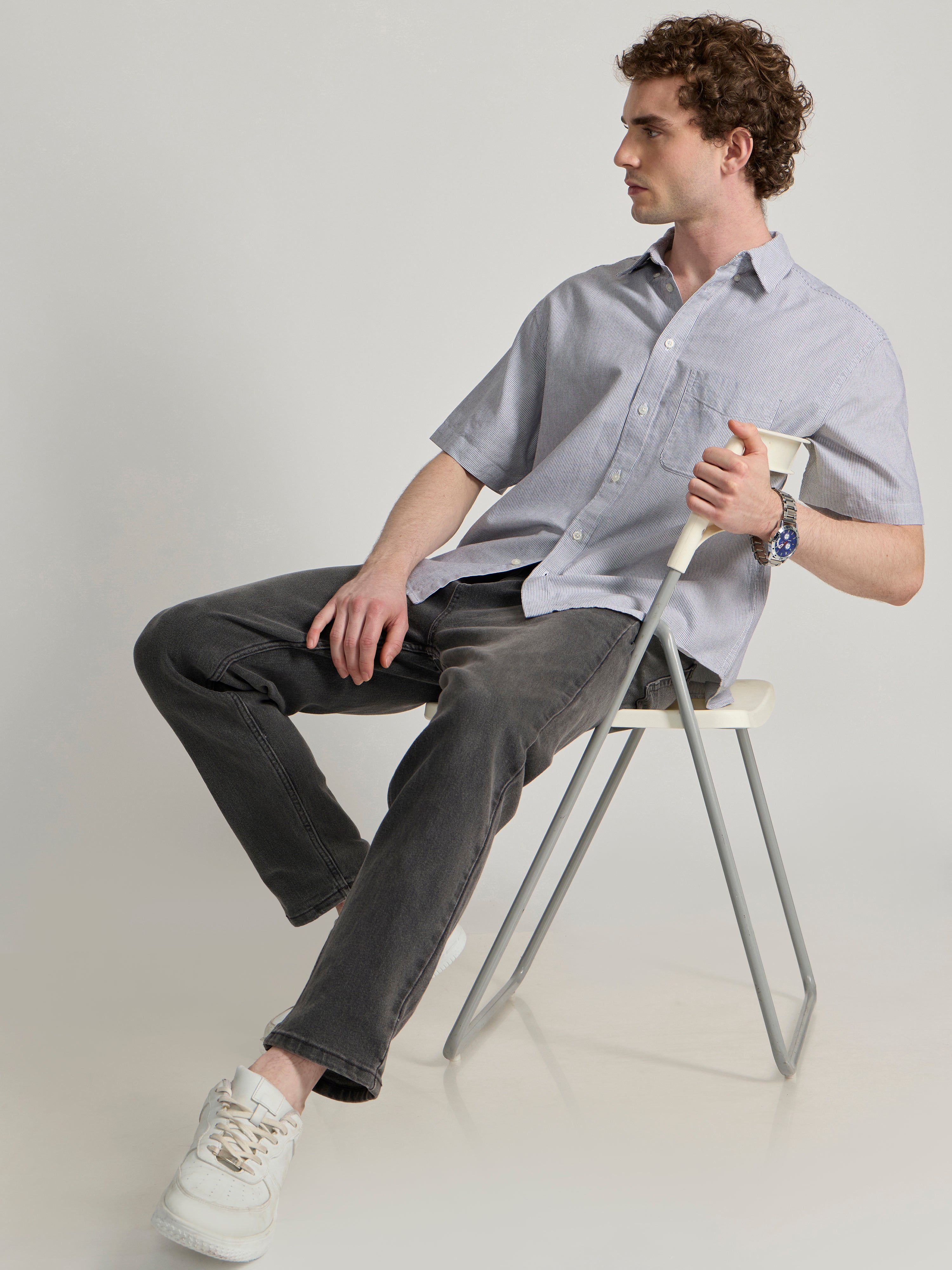 Oran - Striped Shirt - Dark Grey