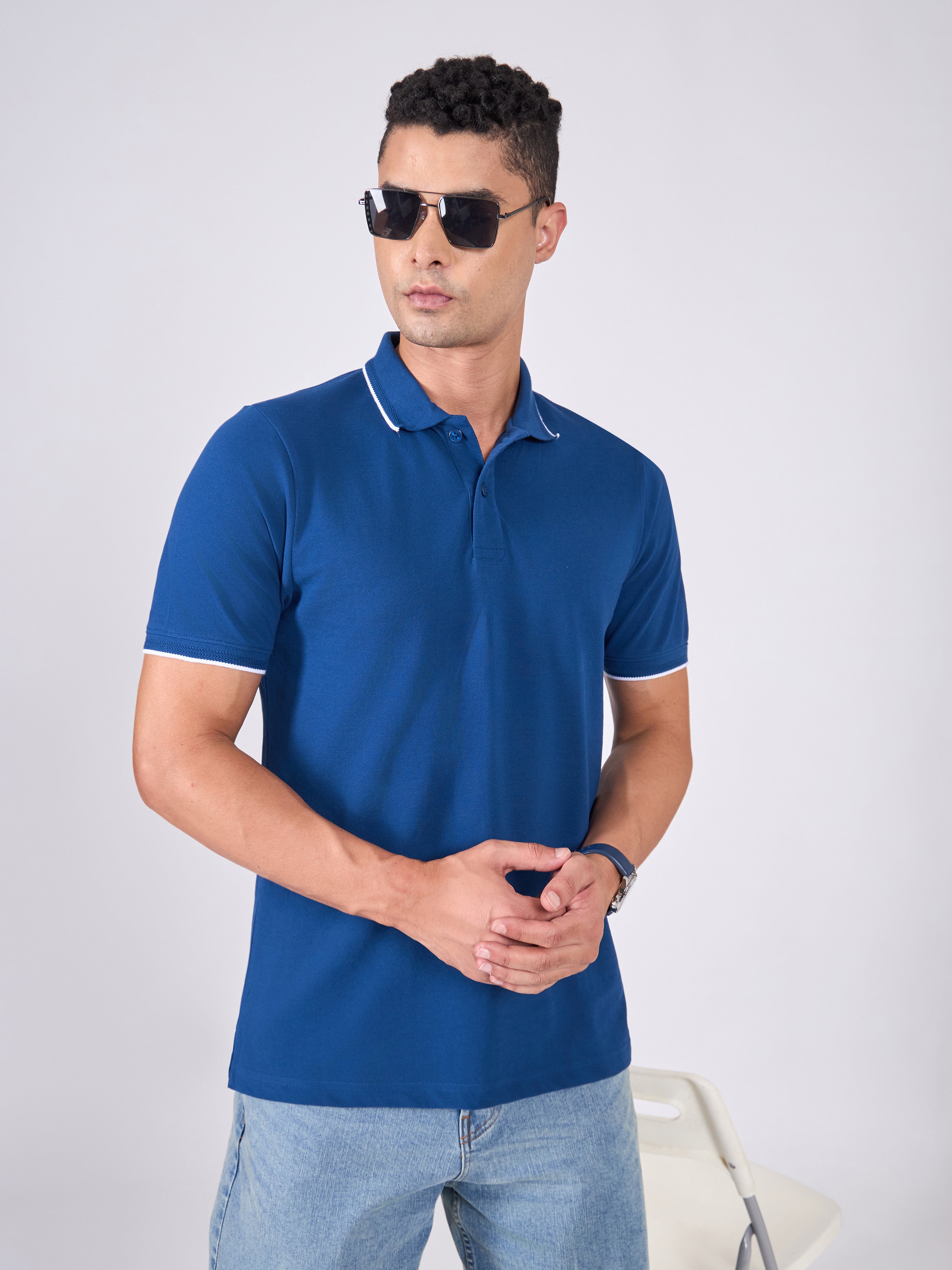 Orwell - Polo T-Shirt with Contrast Tipping -  Classic Navy