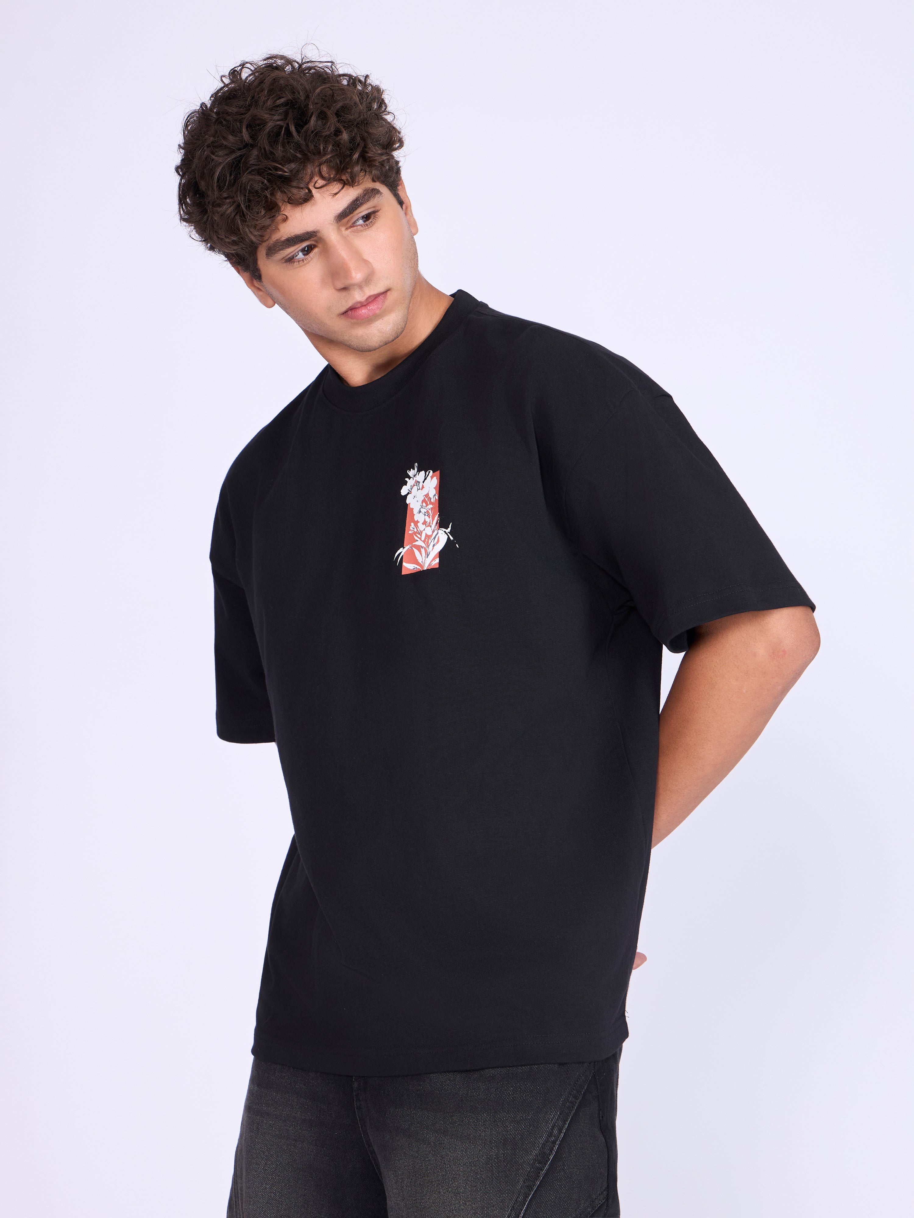 Everston - The Green Commando Printed Baggy T-Shirt - Black