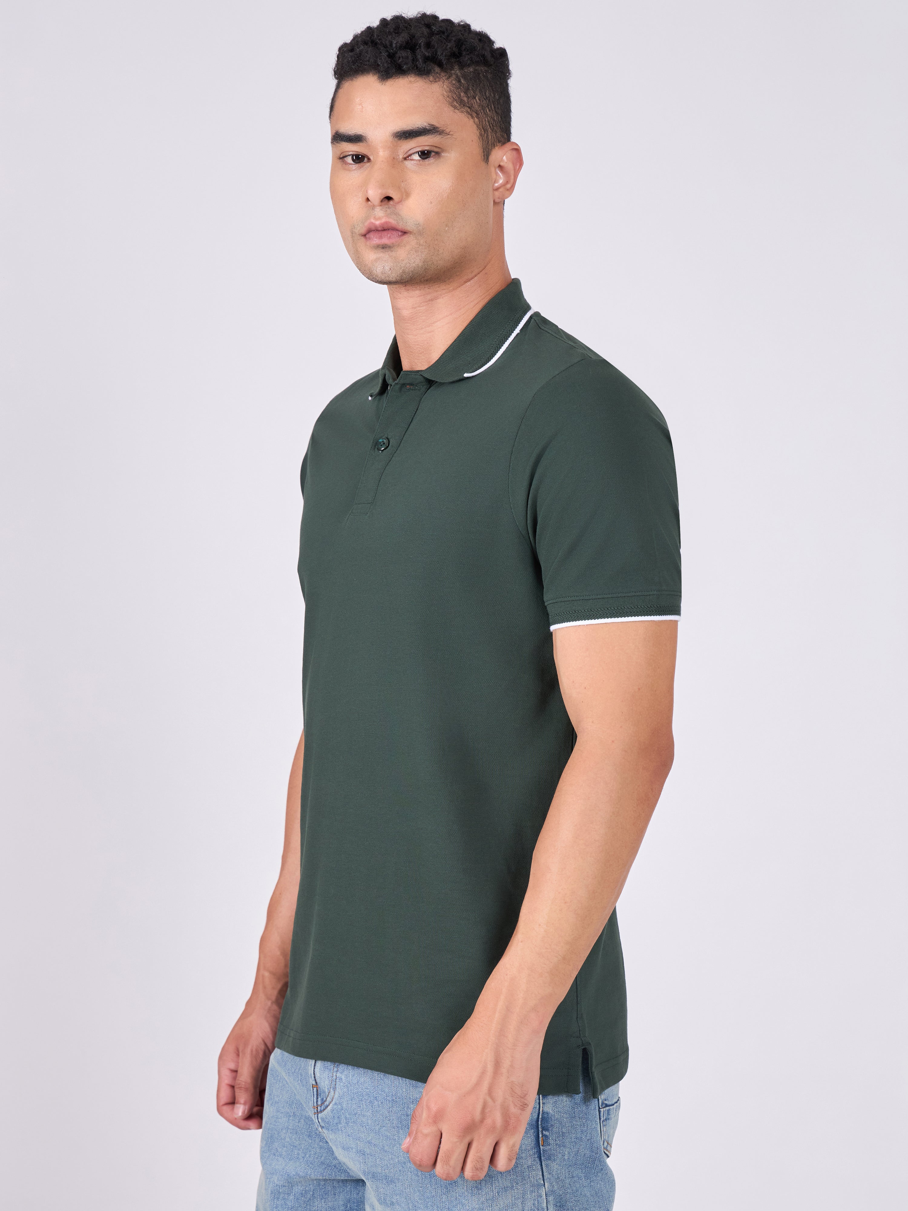Orwell - Polo T-Shirt with Contrast Tipping -  Bottle Green