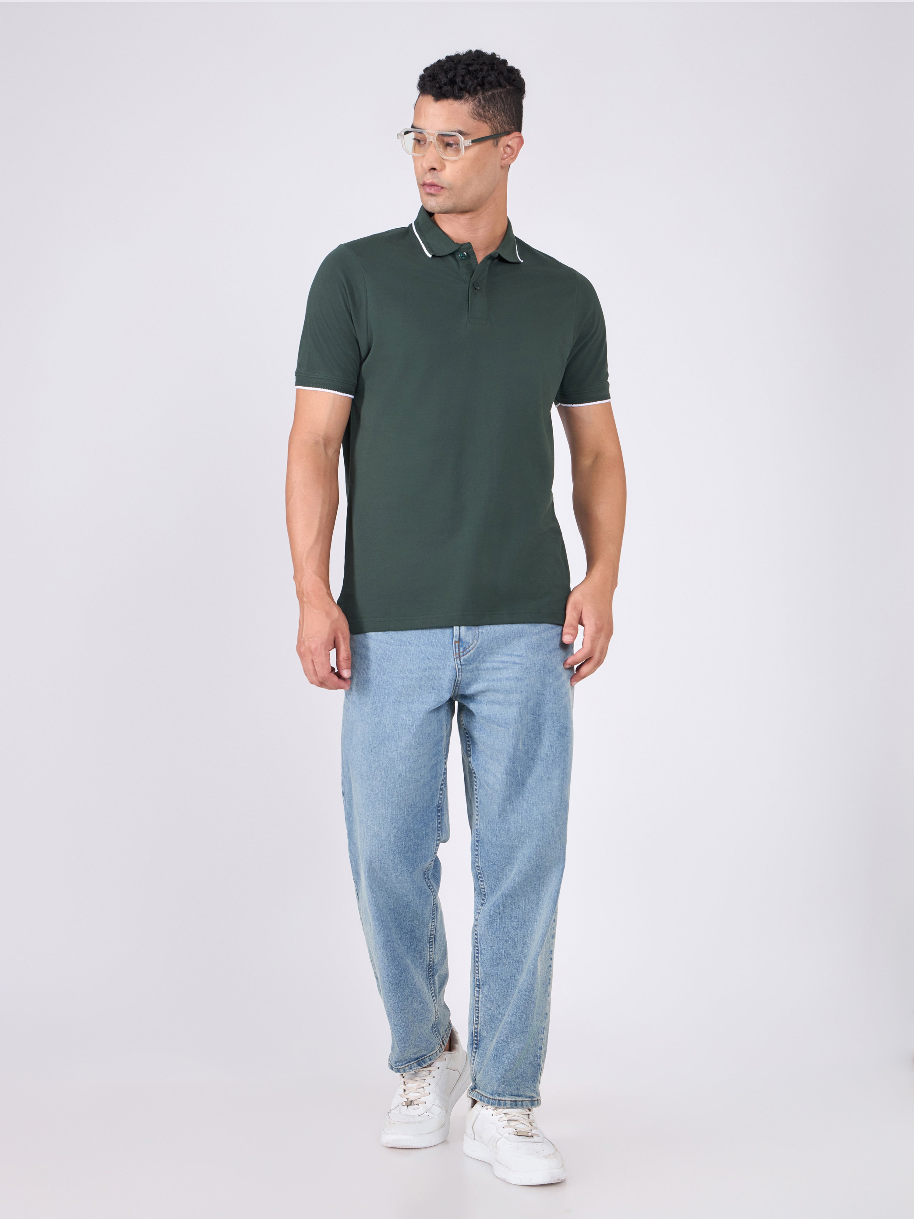 Orwell - Polo T-Shirt with Contrast Tipping -  Bottle Green