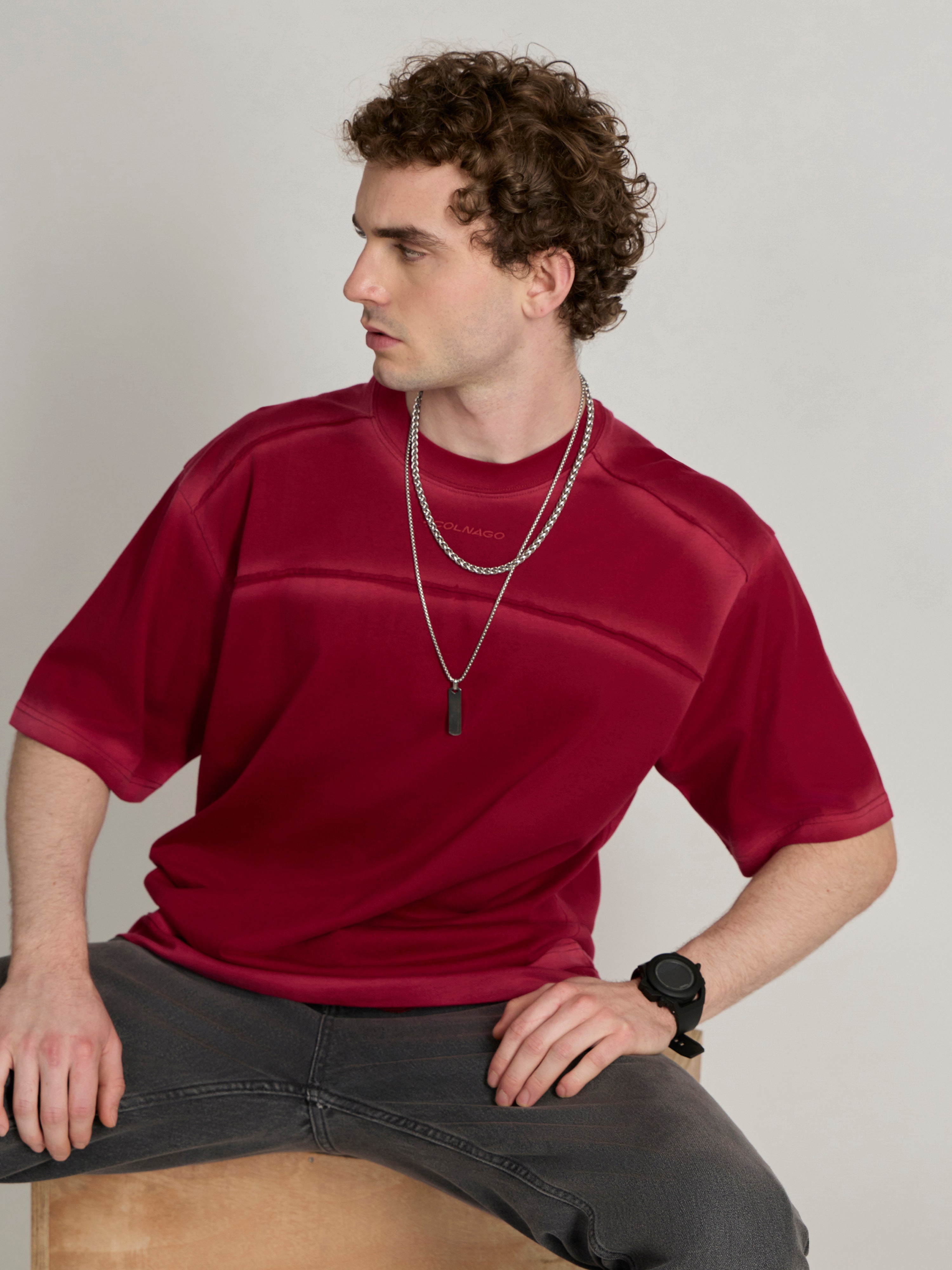 Lona - Fade Effect Baggy T-Shirt - Ruby Red